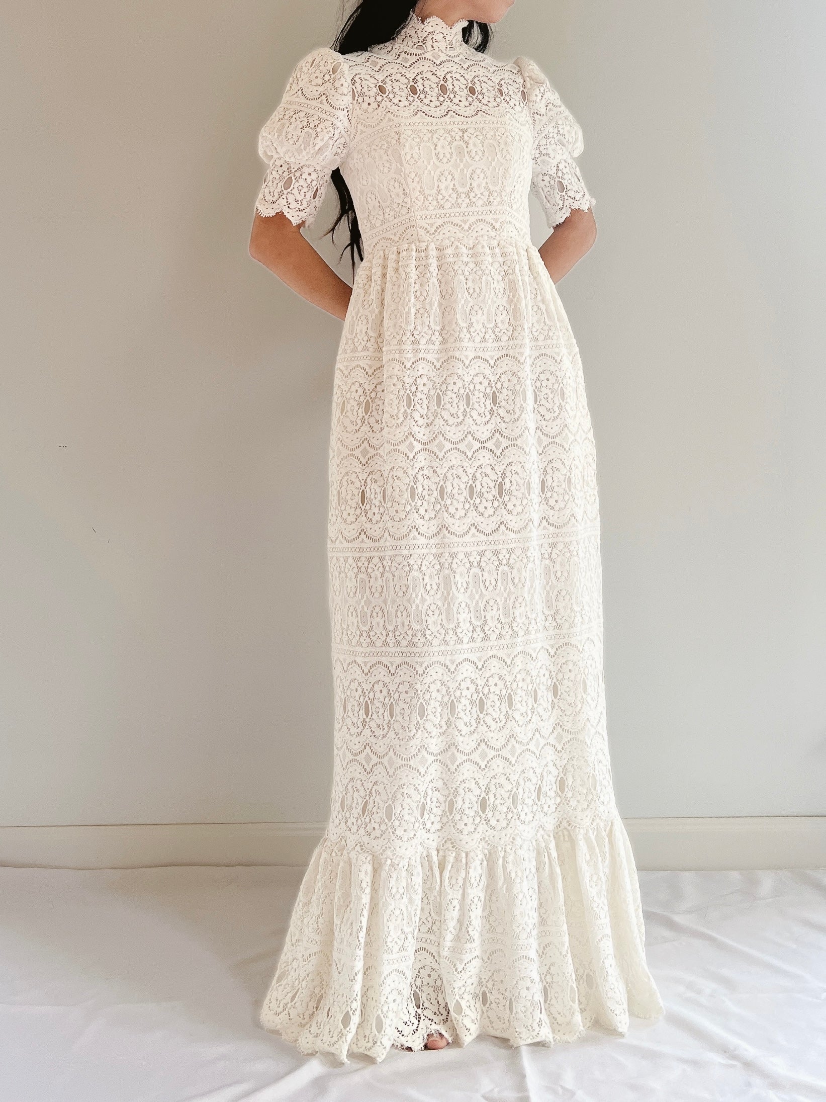 Vintage Puff Sleeve Lace Dress - XS