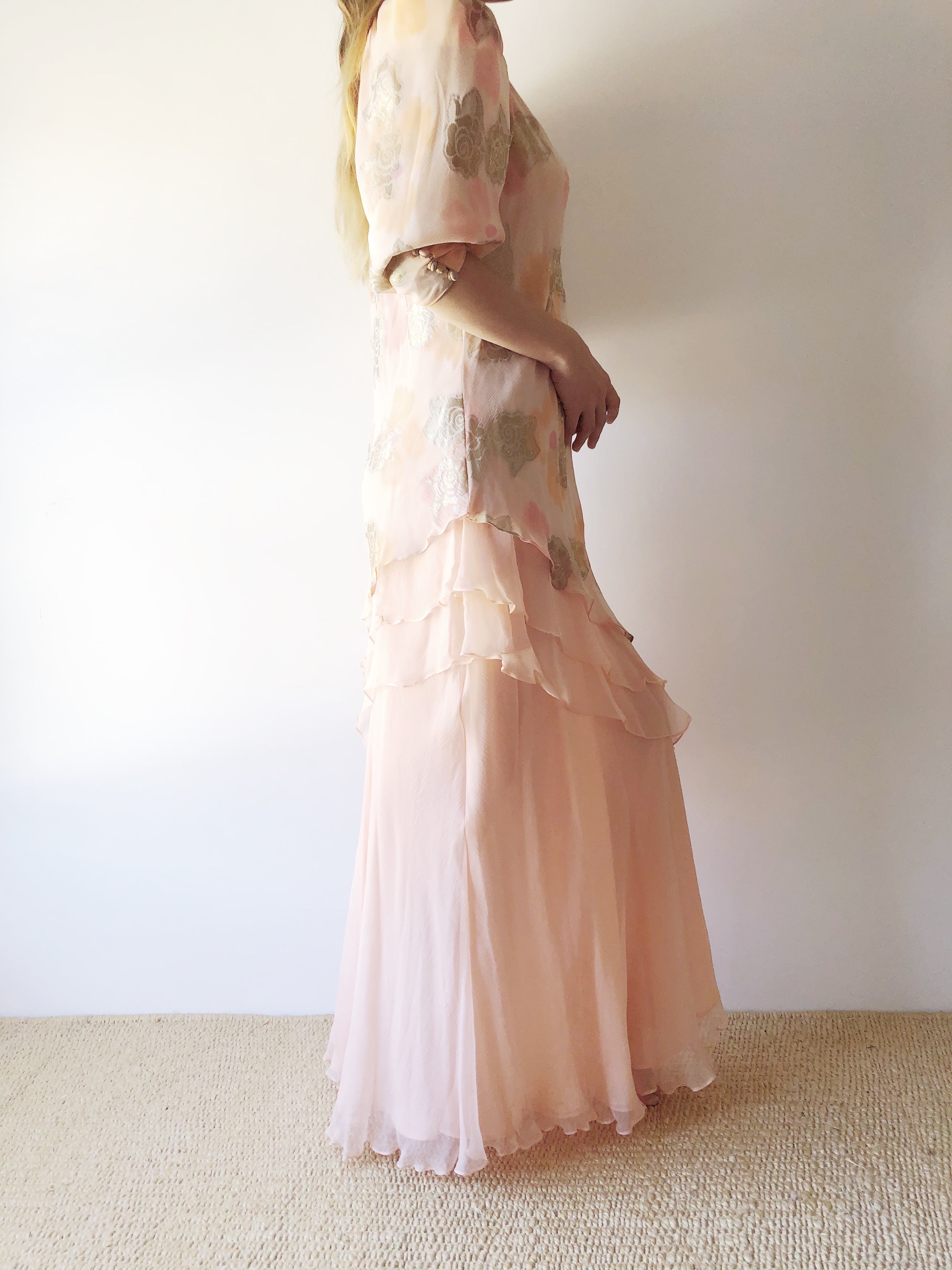 peach silk dress Vintage Peach Silk Layered Dress - S/M