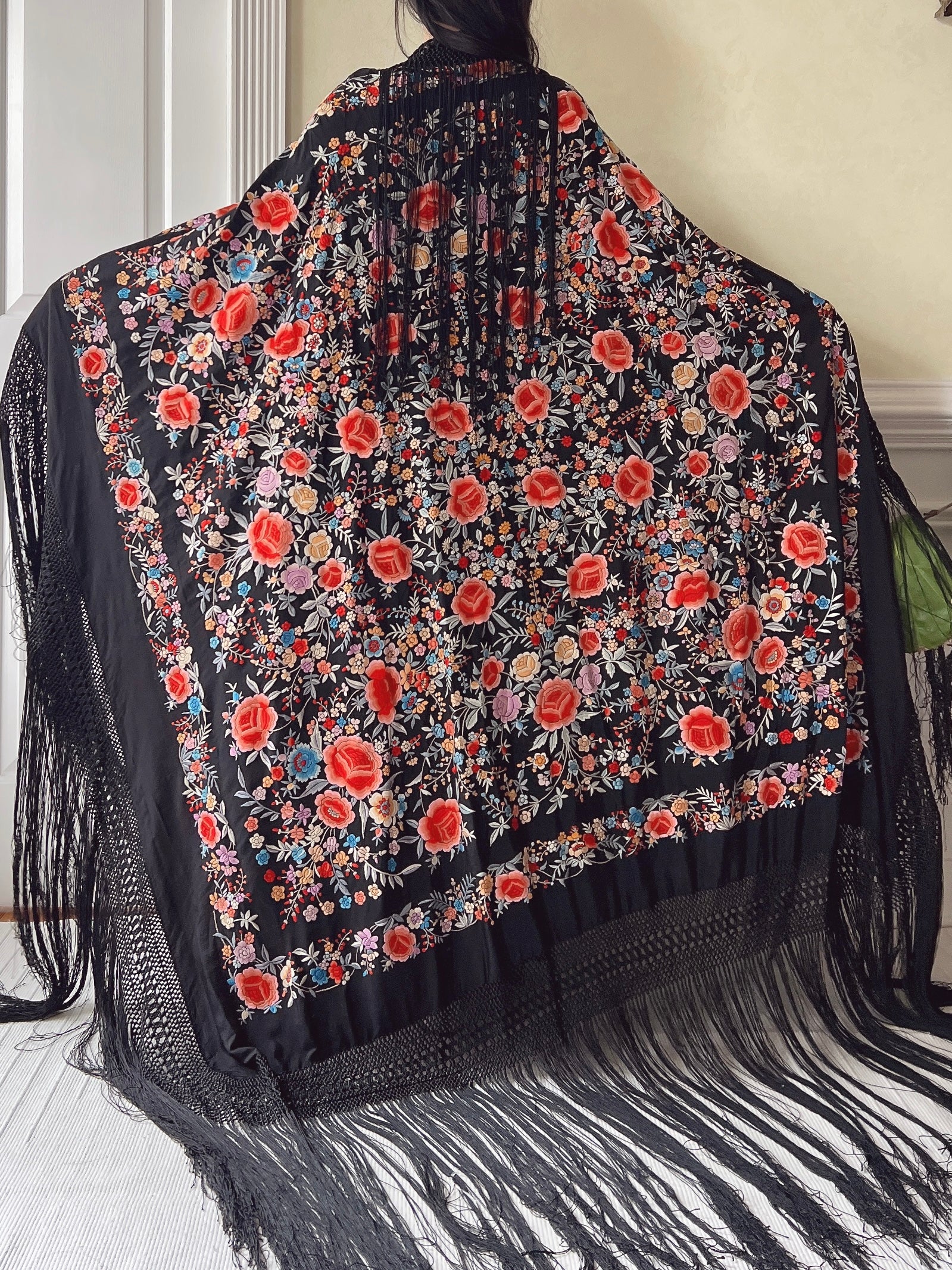 Antique Silk Embroidered Shawl - OSFA