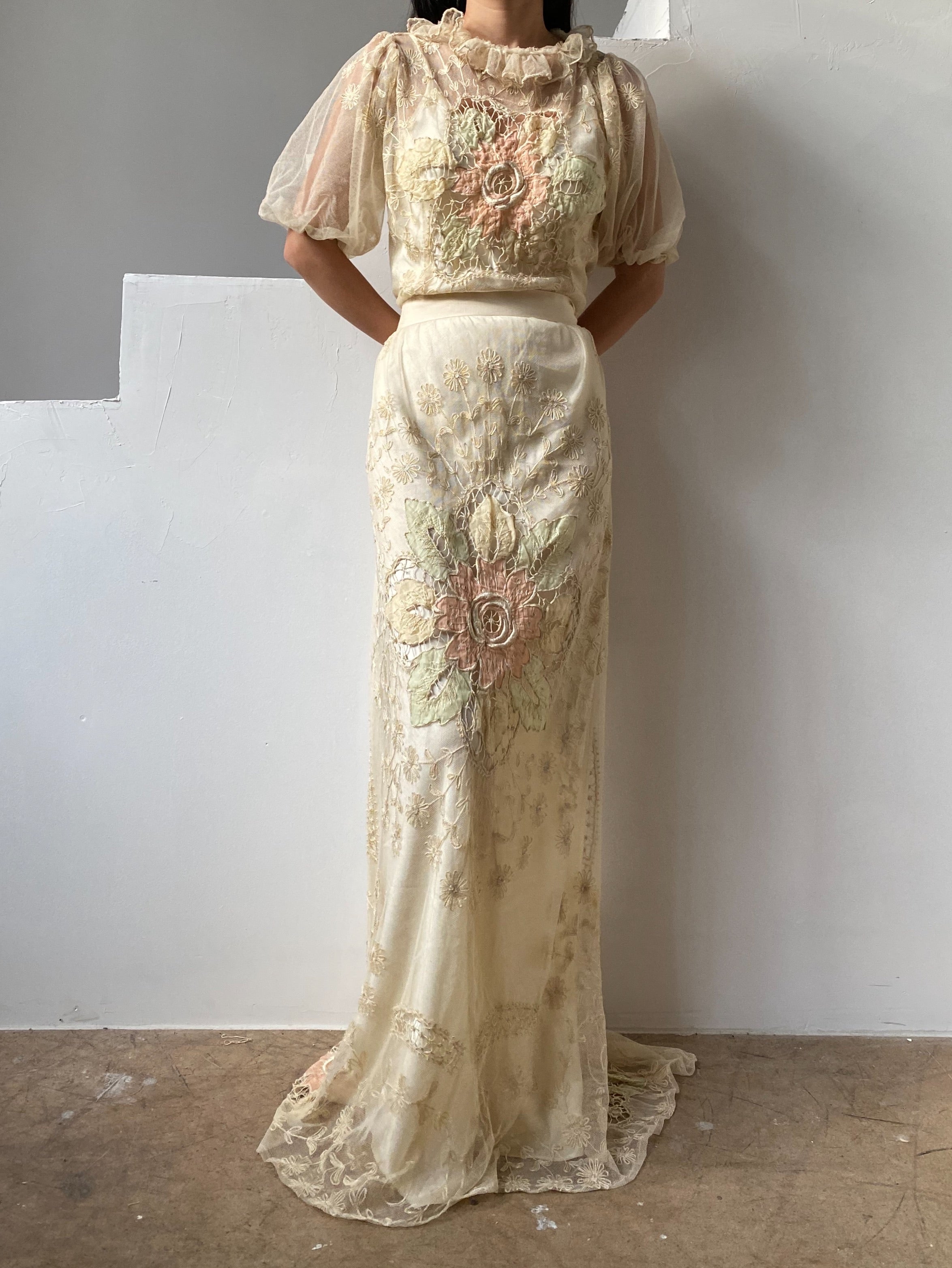 Antique Lace Tambour Gown - S