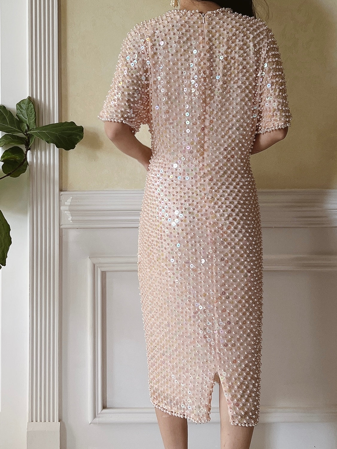 Vintage Shell Pink Pearl/Sequins Dress - M/L Vintage Shell Pink Pearl/Sequins Dress - M/L