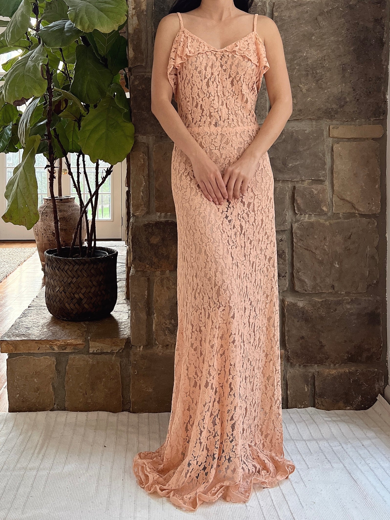 1930s Dusty Pink Lace Gown with Jacket - S | G O S S A M E R 1930s Dusty Pink Lace Gown with Jacket - S | G O S S A M E R
