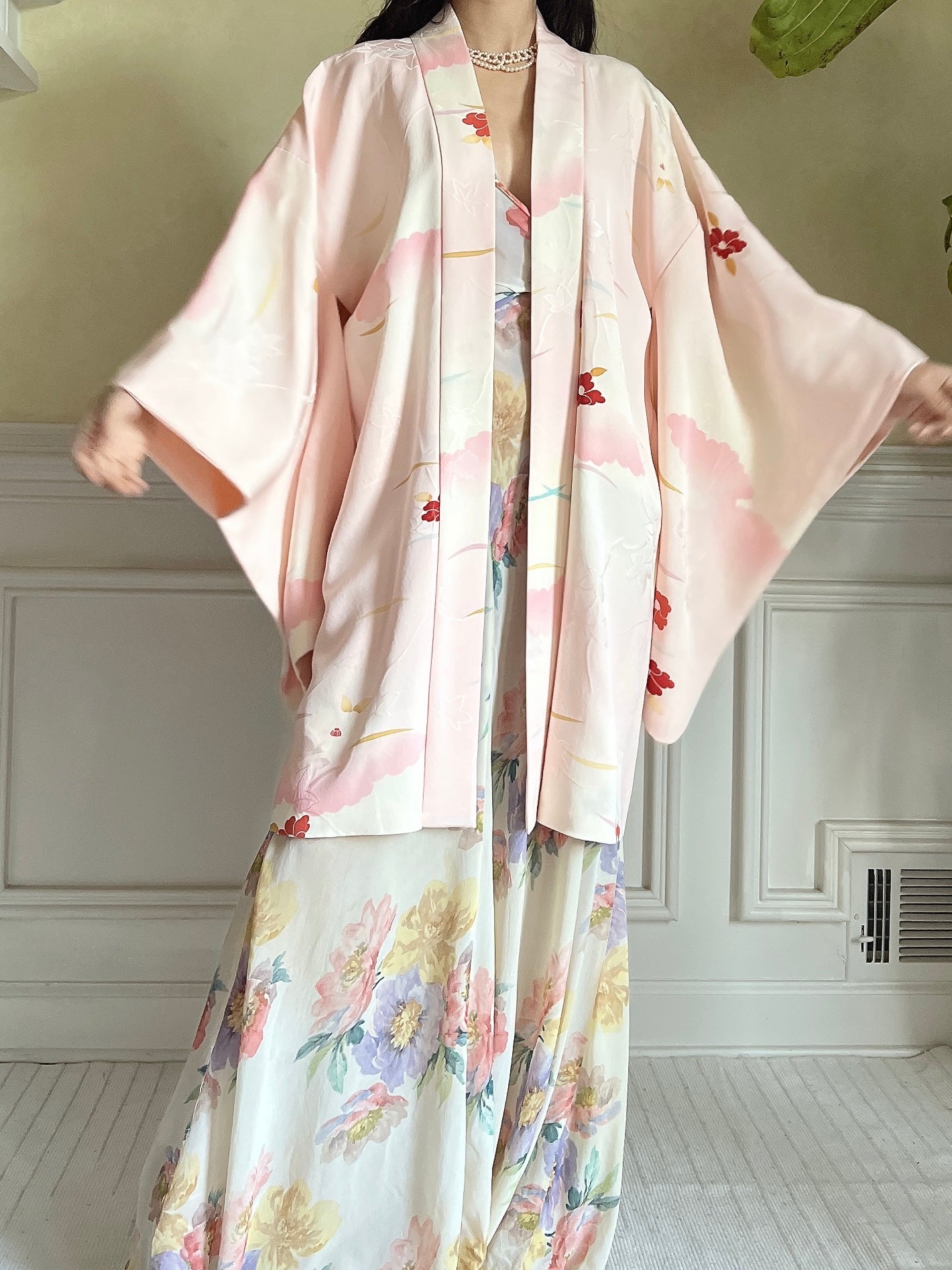 Vintage Pink Silk Kimono Jacket - OSFM