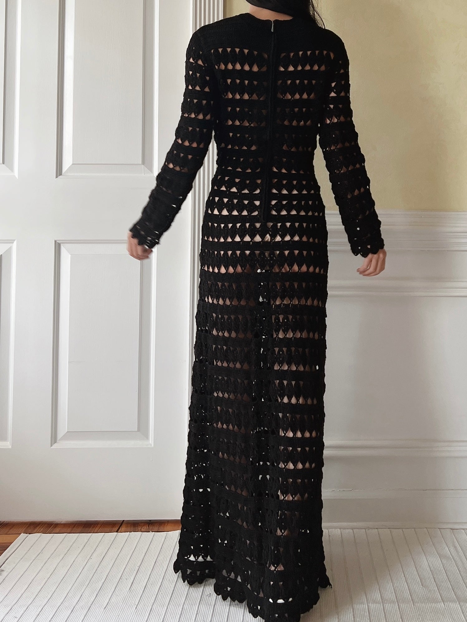 Vintage Black Crochet Dress - M