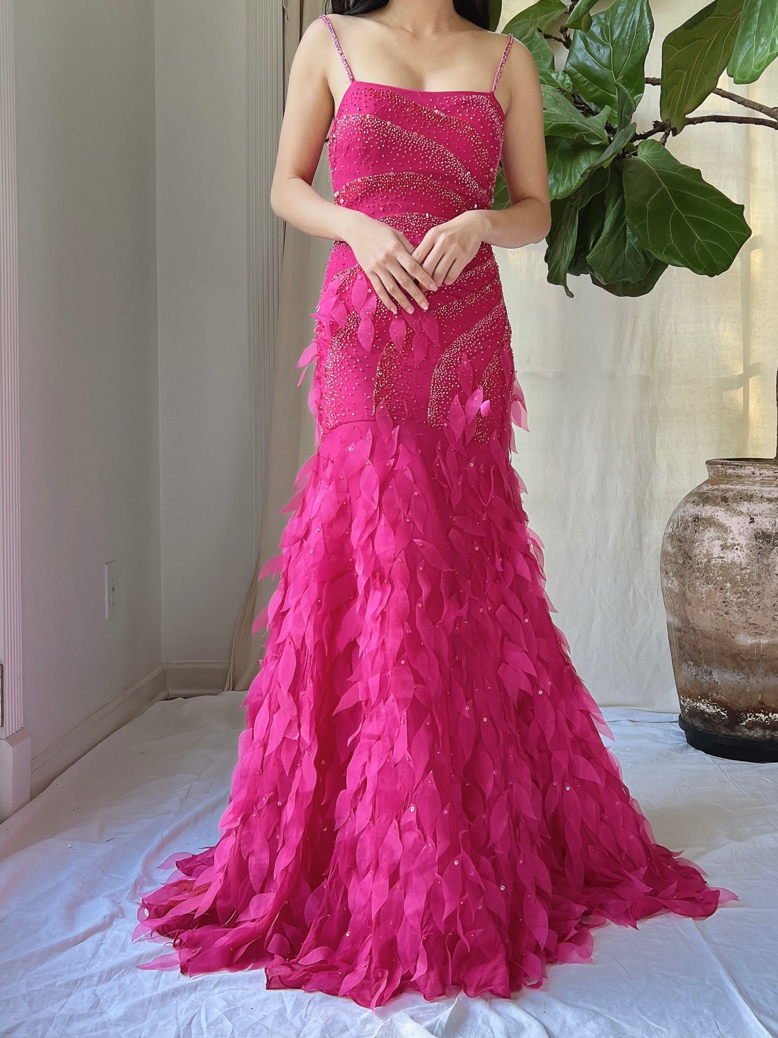 Y2K Silk Beaded Petal Dress - S Y2K Silk Beaded Petal Dress - S