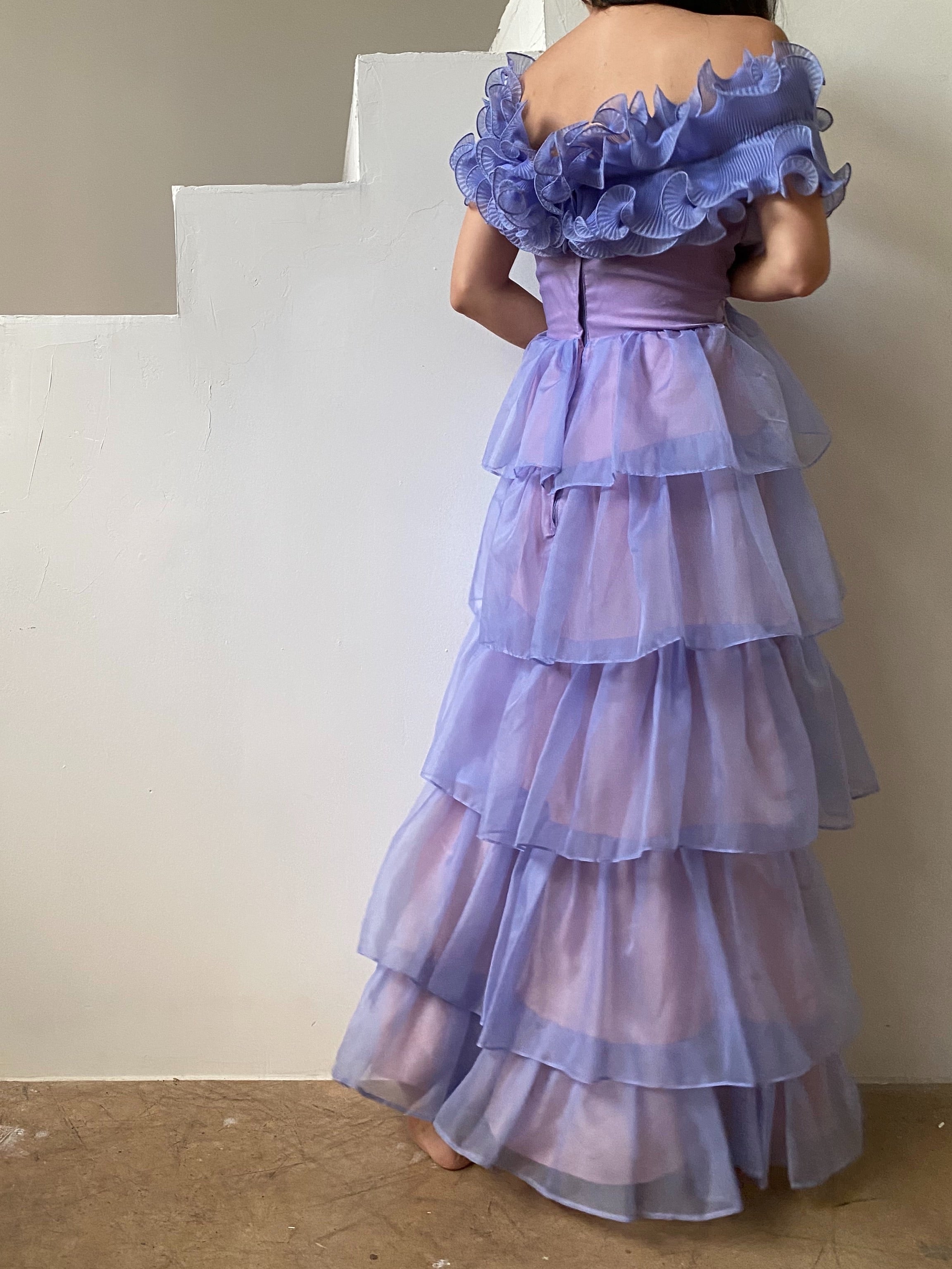 1960s Lavender Voile Strapless Ruffle - S/M