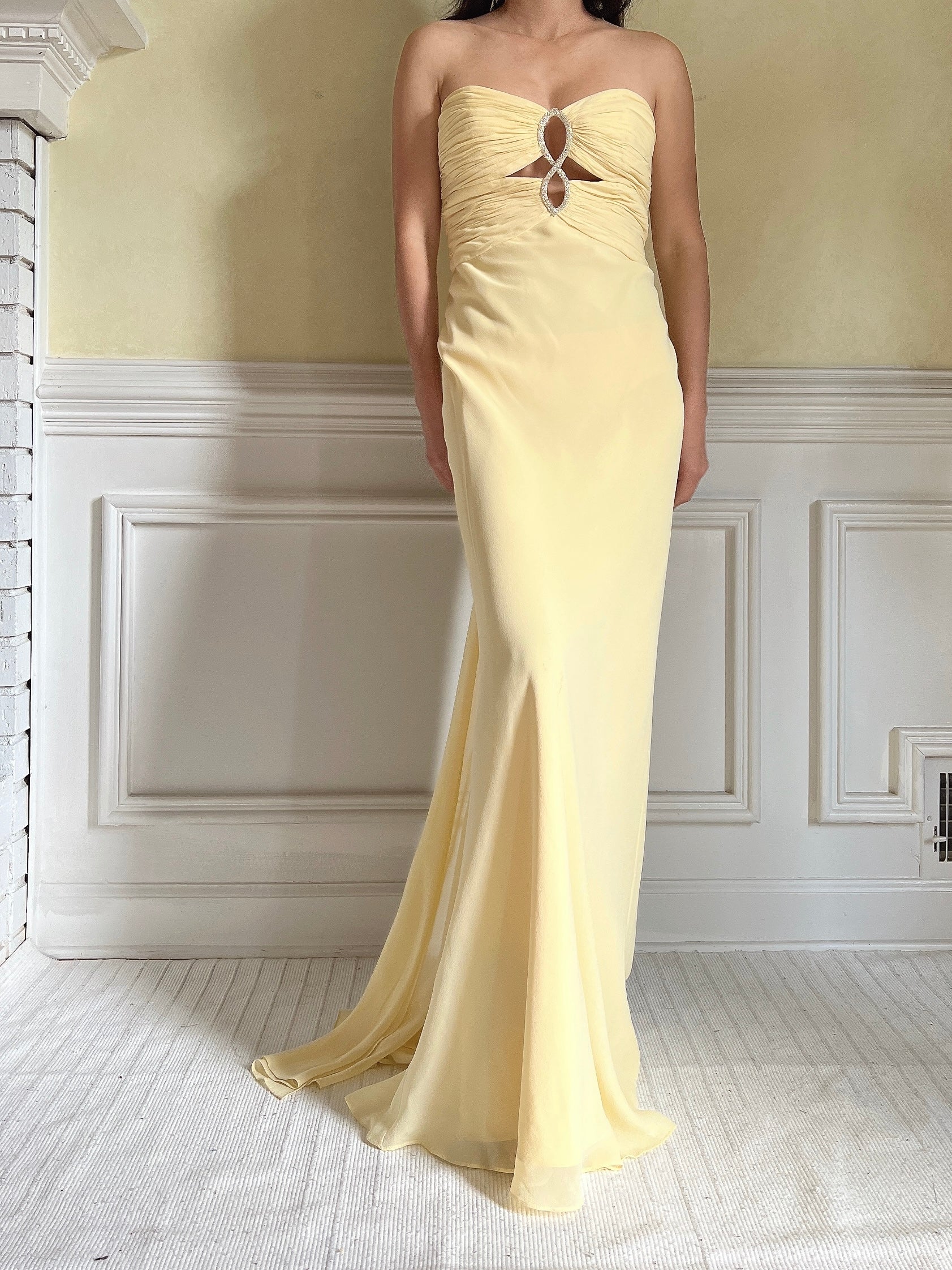 Vintage Yellow Silk Gown - S