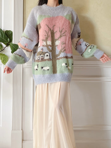 Vintage Pastel Mohair Pastoral Sweater - M/L