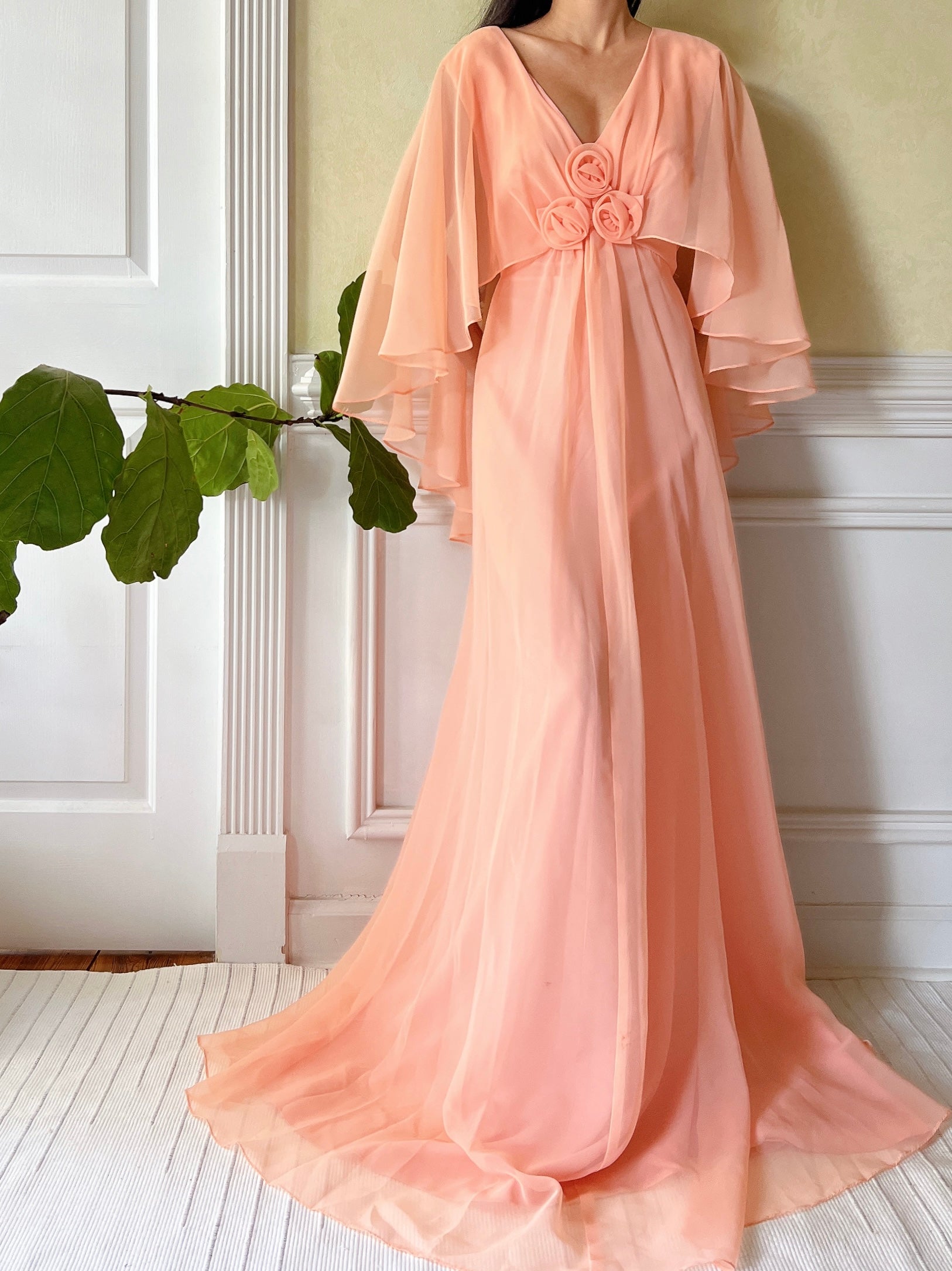 1960s Peach Chiffon Dress - M