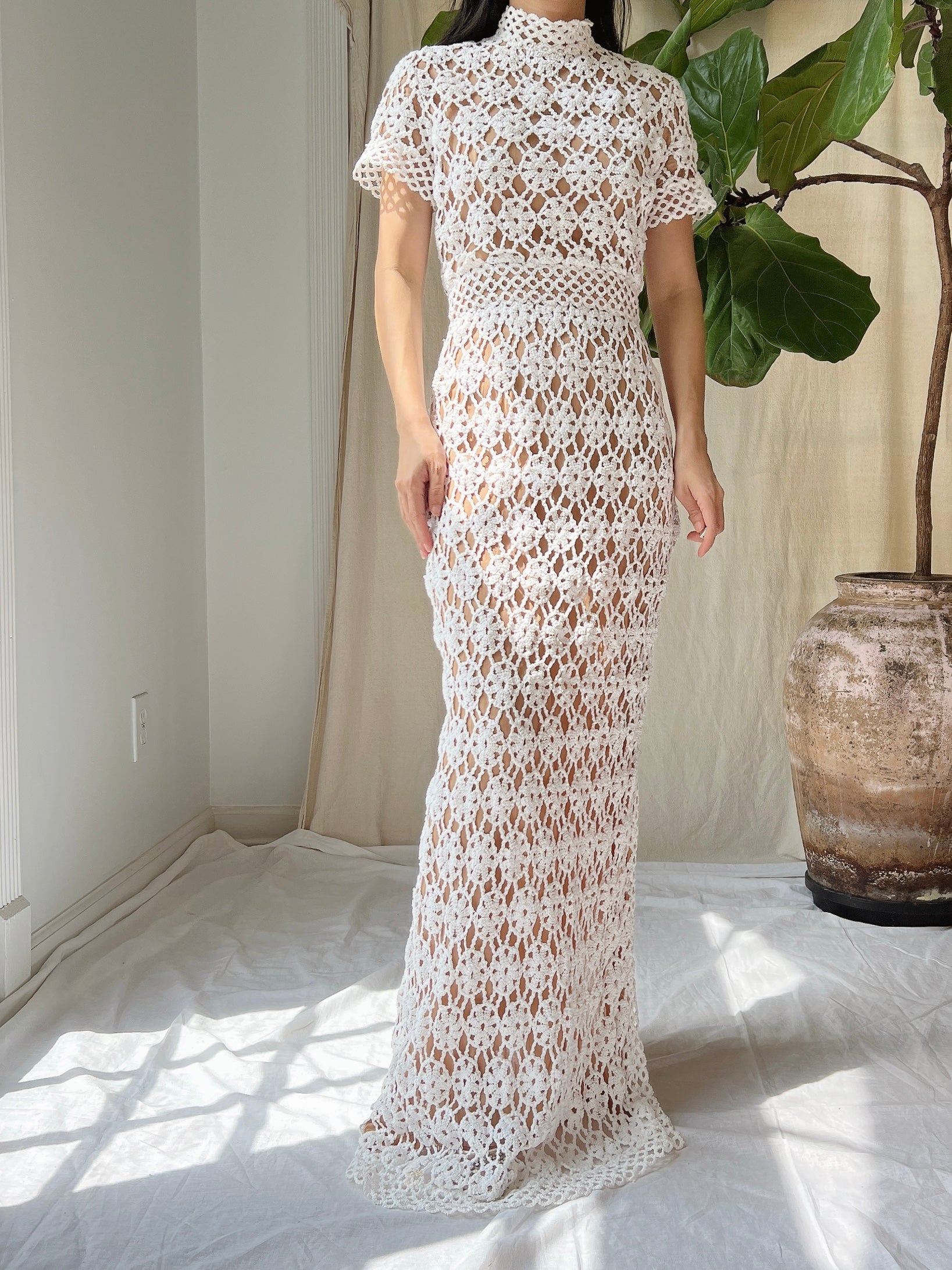 Vintage Mock Neck Crochet Dress - XS | G O S S A M E R Vintage Mock Neck Crochet Dress - XS | G O S S A M E R
