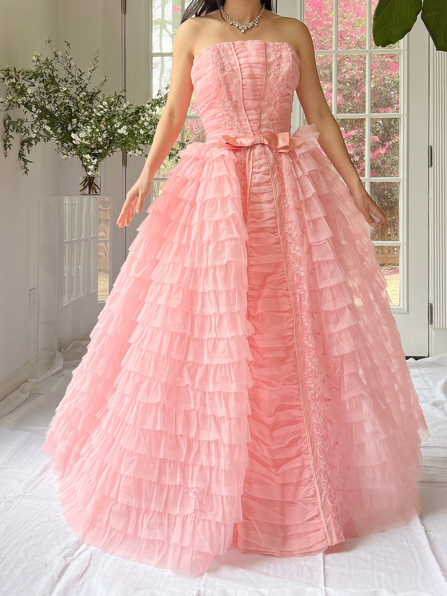 1950s Pink Ruffled Tiered Dress - XS