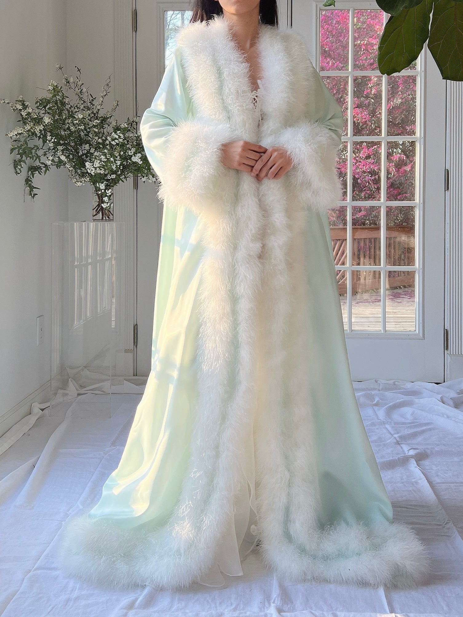 1960s Satin Feather Dressing Gown - OSFM