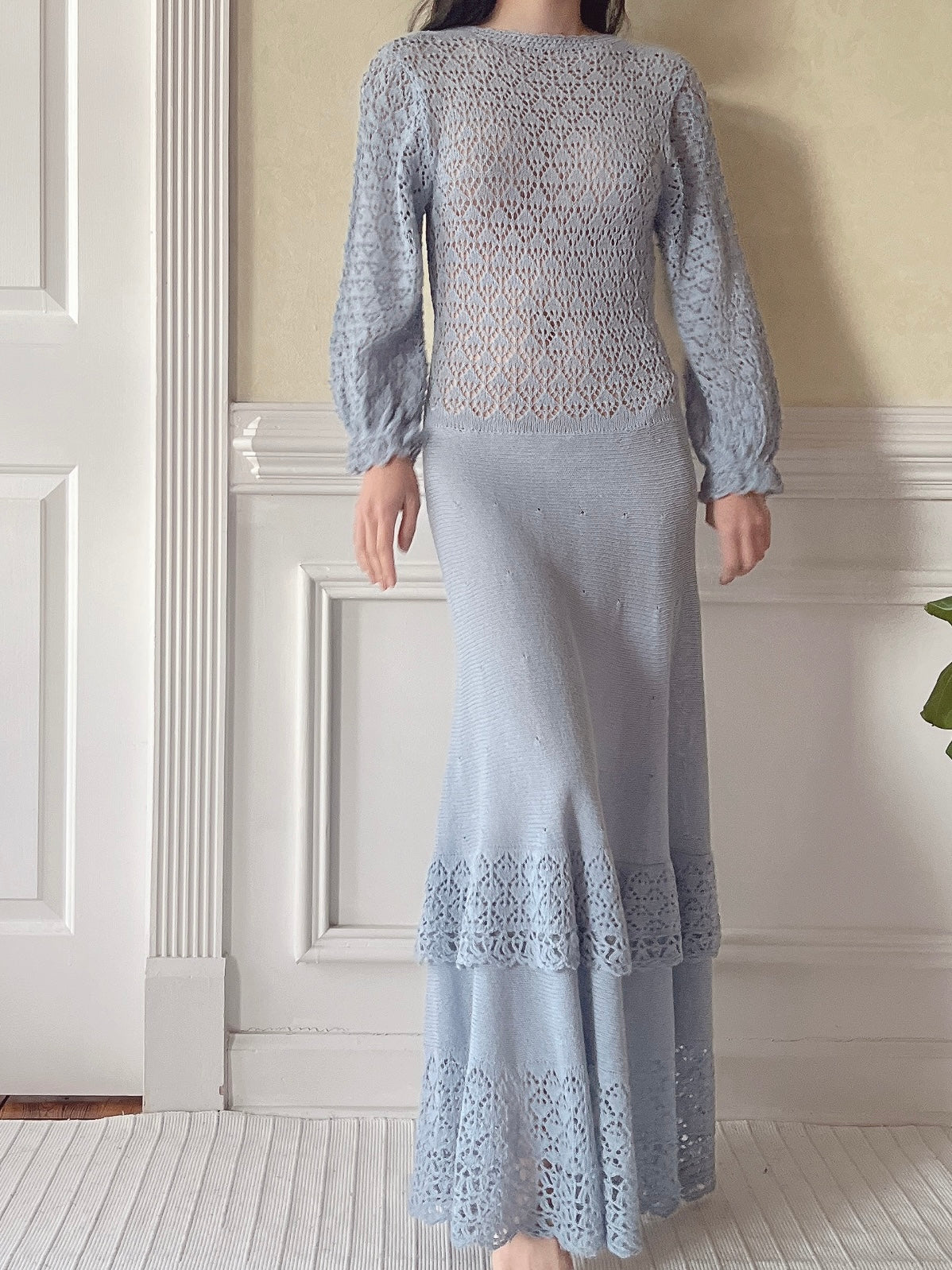 Vintage Blue Crochet Dress - S/M
