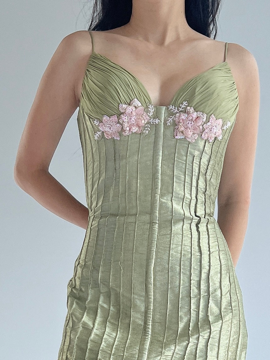 Vintage Silk Taffeta Beaded Dress - S