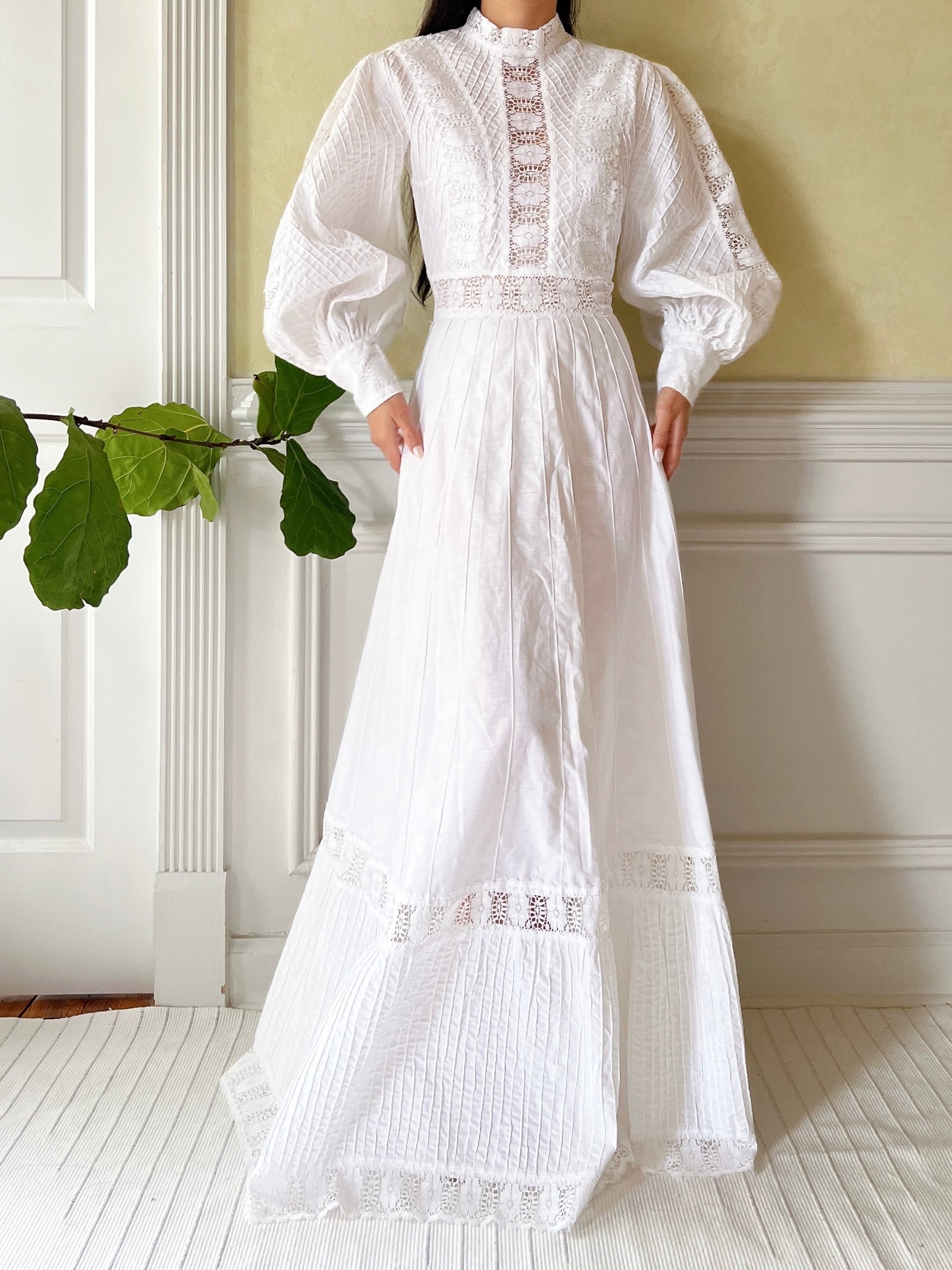 1970s Cotton Puff Sleeve Dress - S