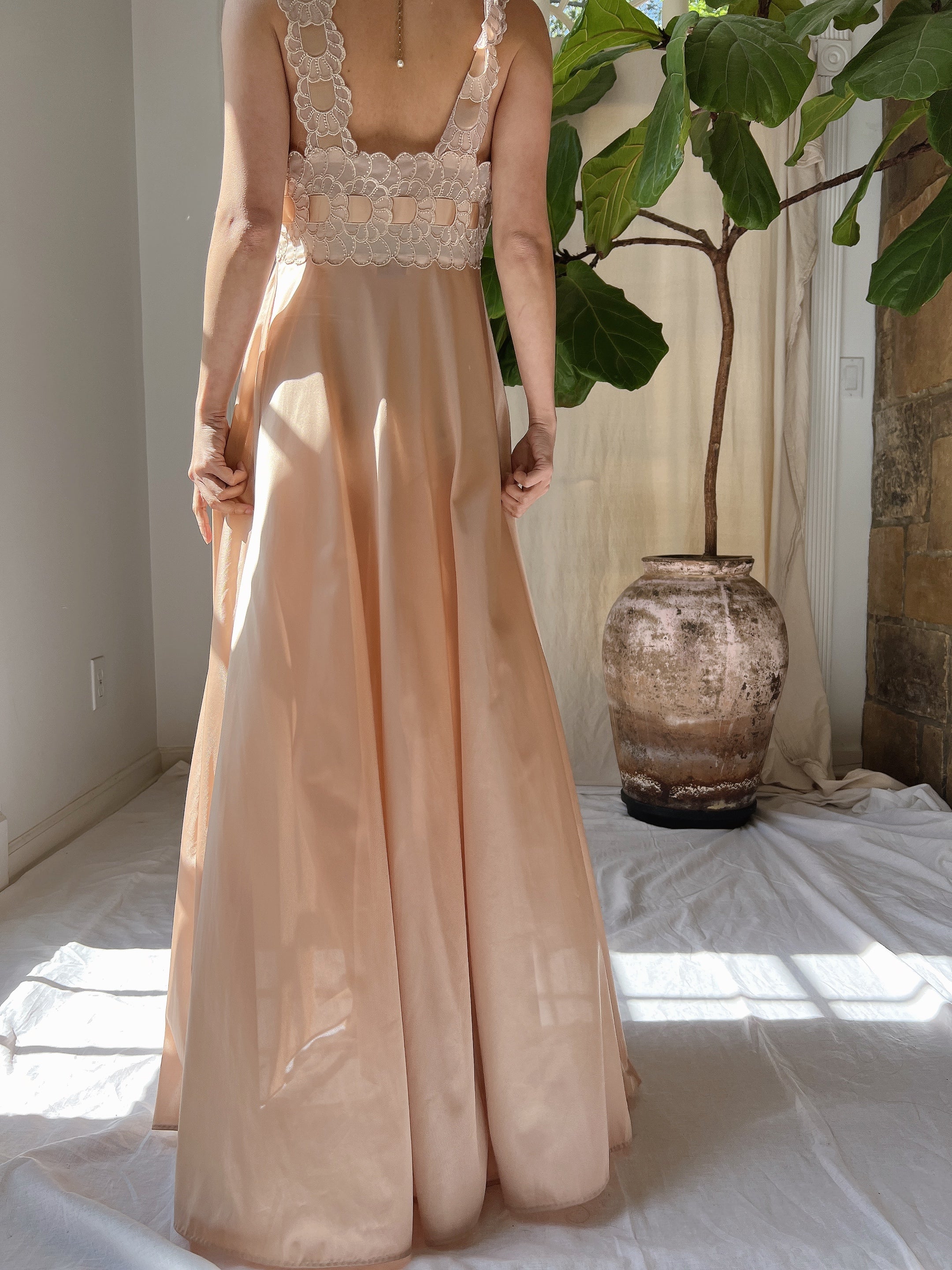 nude slip dress 1960s Nylon Nude Slip Dress - S/M