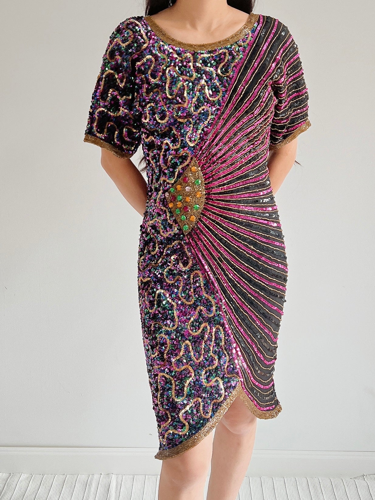 1980s Abstract Silk Beaded Dress - S | G O S S A M E R 1980s Abstract Silk Beaded Dress - S | G O S S A M E R