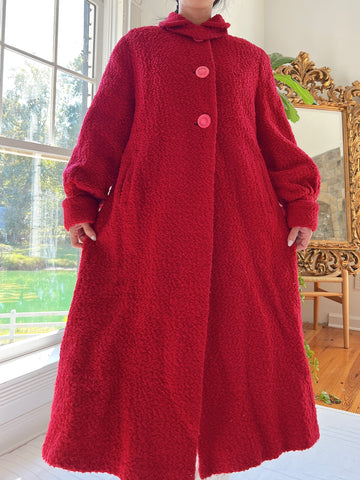 1960s Red Boucle Wool Coat  - M/L
