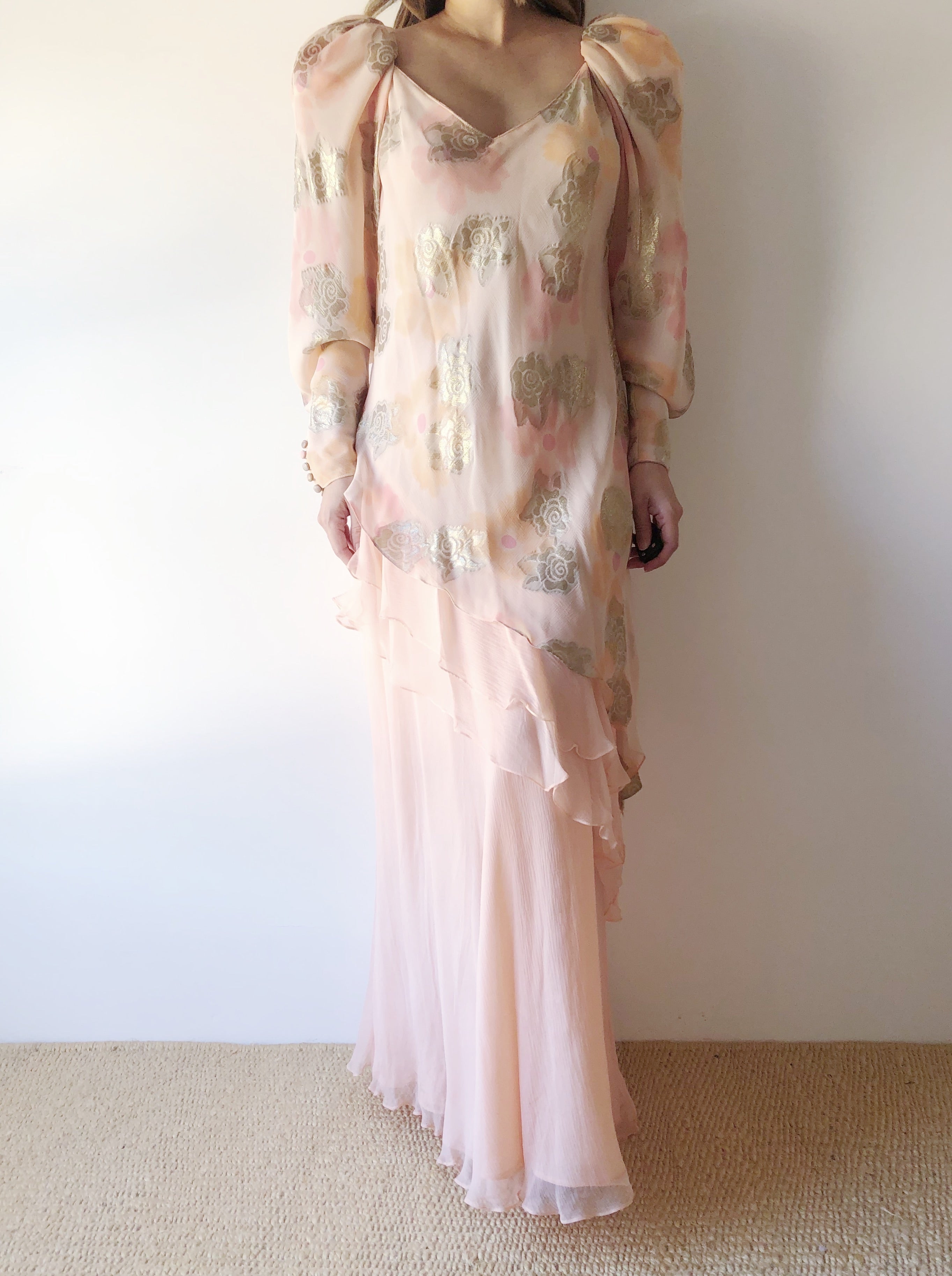 Vintage Peach Silk Layered Dress - S/M
