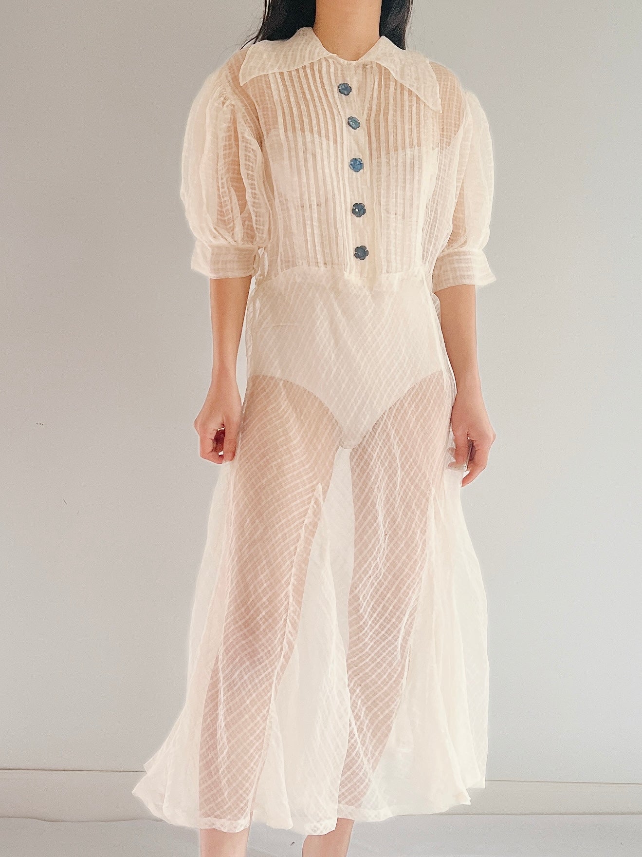 1940s Organdy Puff Sleeve Dress - M