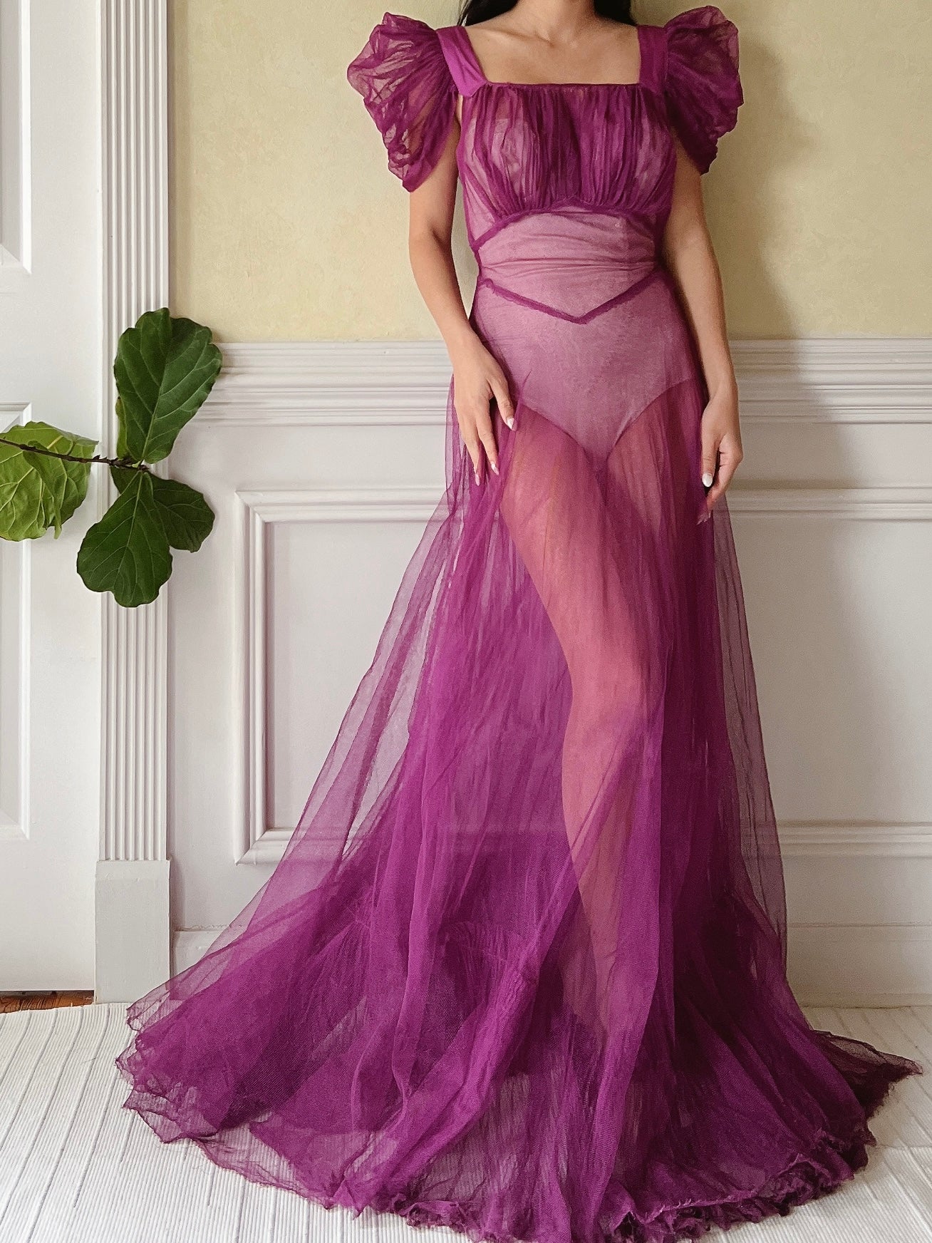 1940s Purple Net Tulle Gown - XS