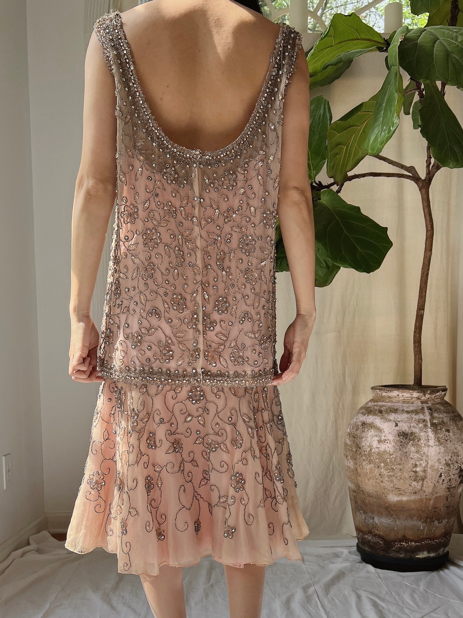1960s Silk/Tulle Beaded Set - S/M
