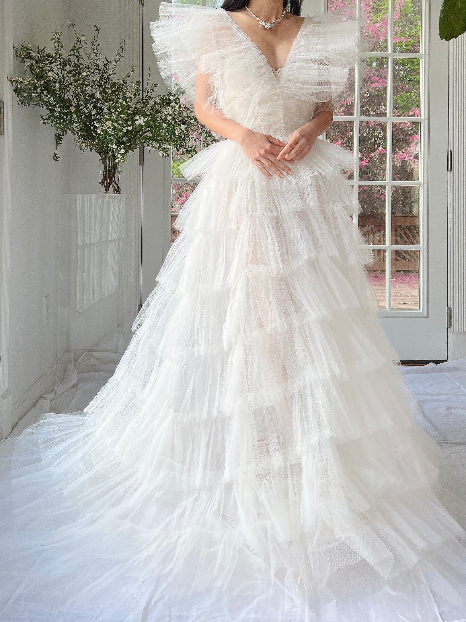 1950s Reconstructed Sheer Pleated Tulle Gown - S