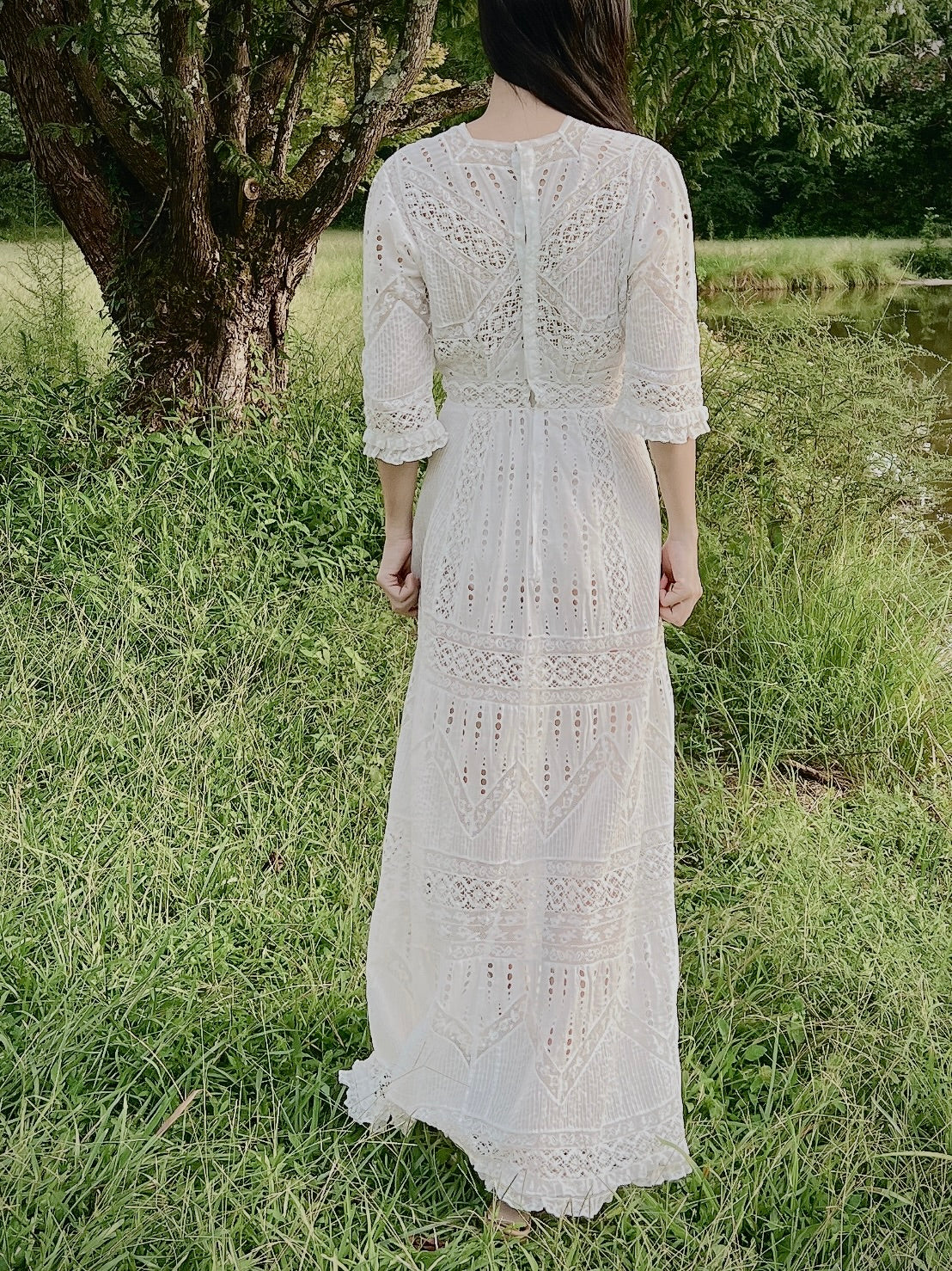 Antique Embroidered Cotton Lawn Dress - XS | G O S S A M E R Antique Embroidered Cotton Lawn Dress - XS | G O S S A M E R