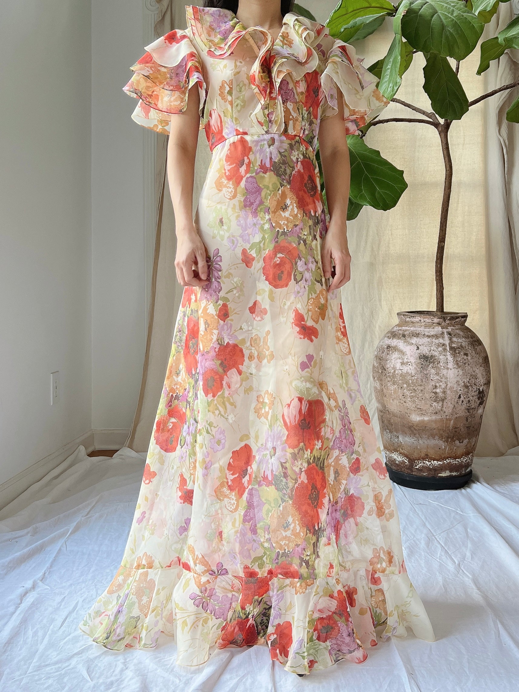 Vintage Ruffle Voile Dress - S Vintage Ruffle Voile Dress - S