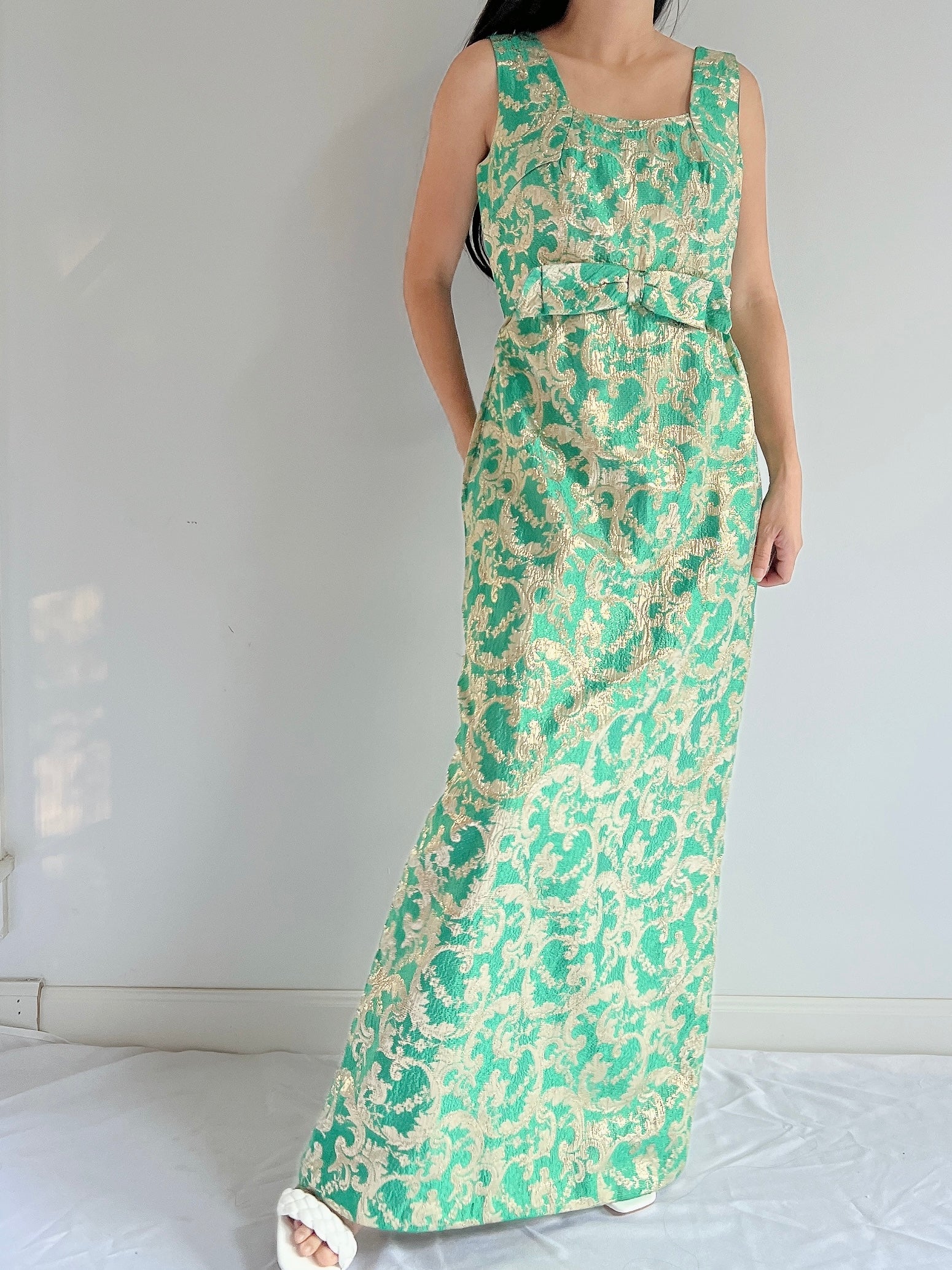 1960s Emerald Brocade Dress - S/M