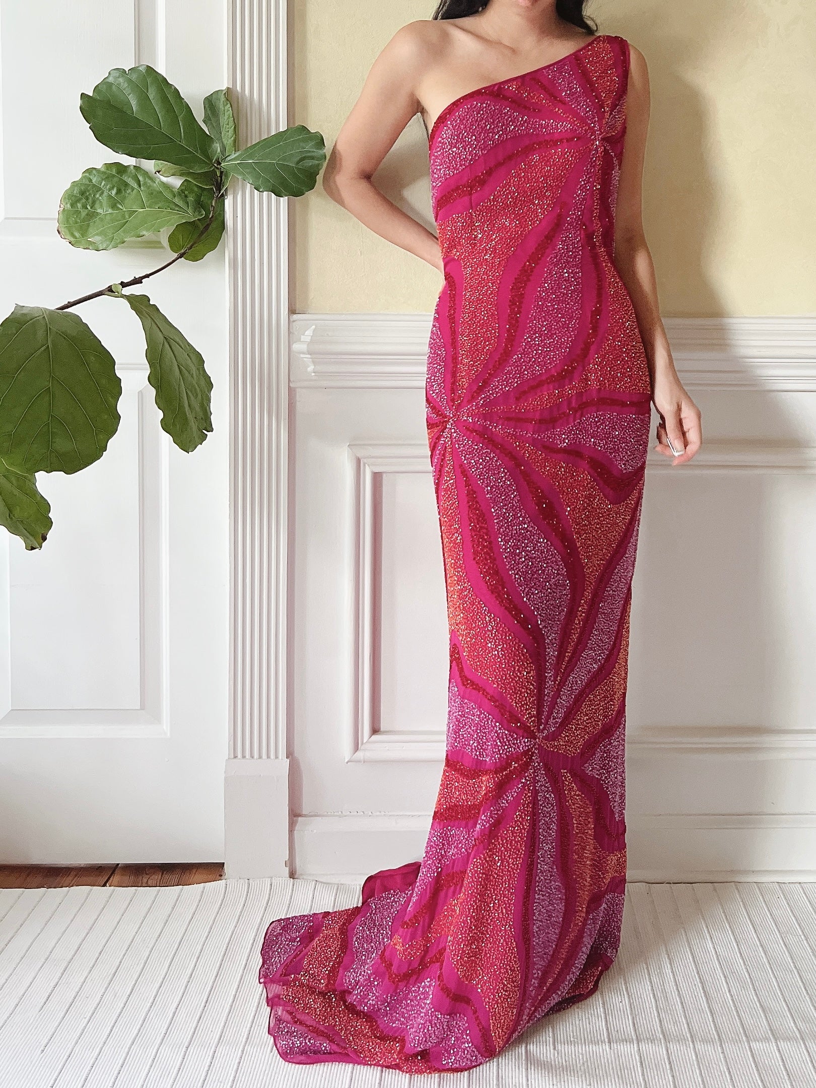 vintage one shoulder dress 50s One Shoulder Jersey Gown