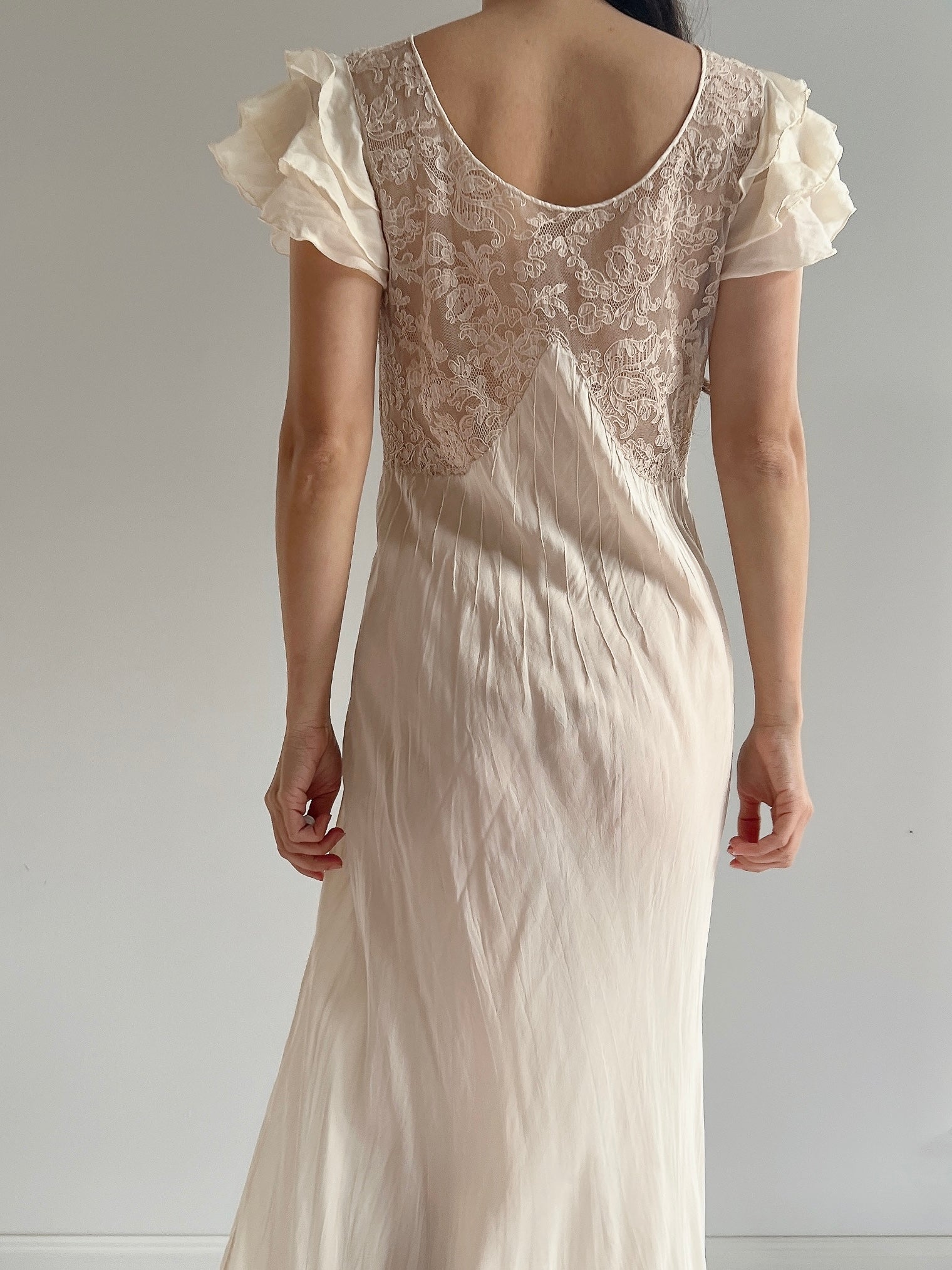 1930s Silk and Lace Dress - S