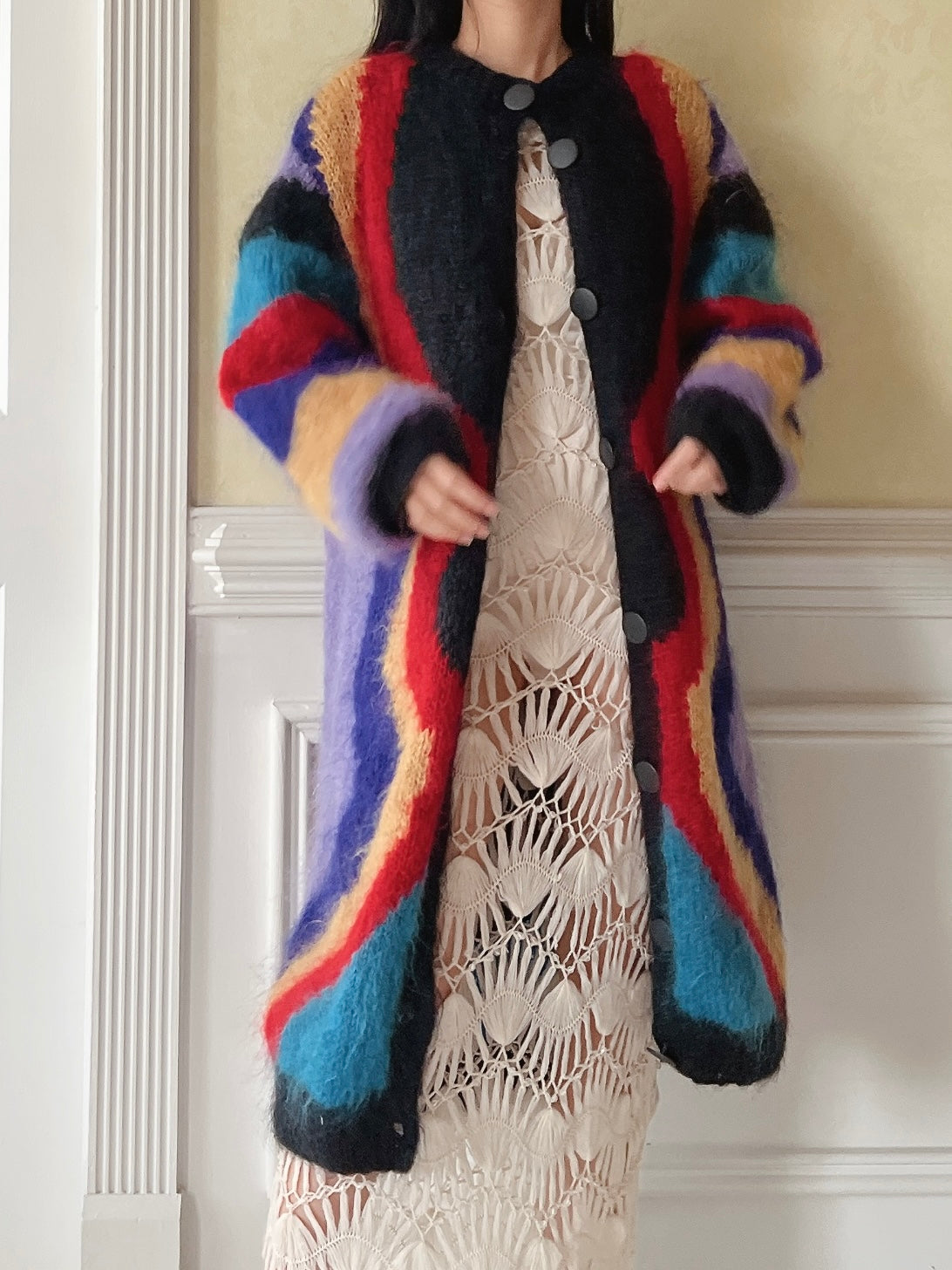 Vintage Mohair Abstract Color Duster - L