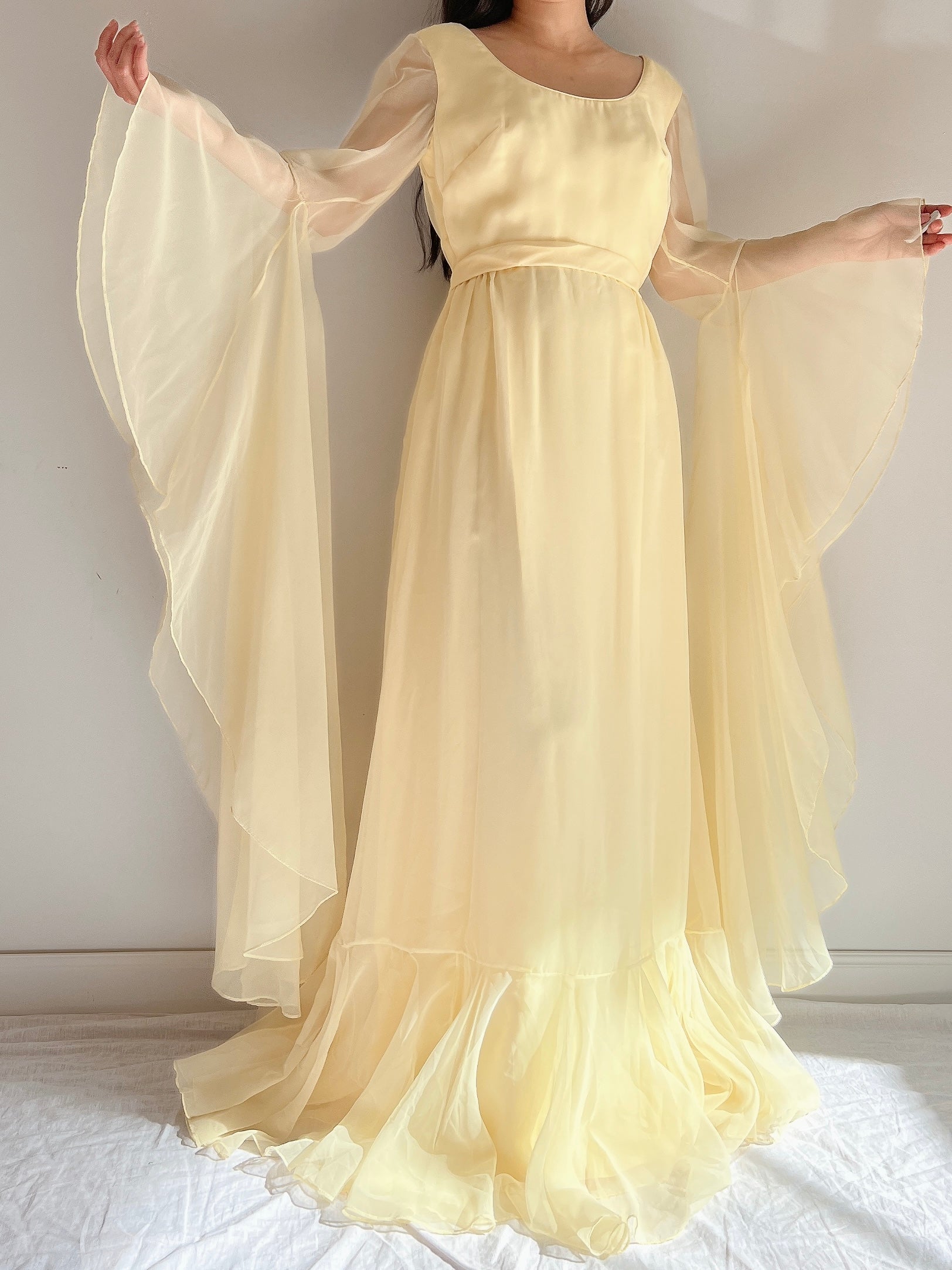 chiffon angel sleeve dress Lace Bohemian Wedding Dress: Chiffon Angel Sleeves, Maxi Bridal Gown