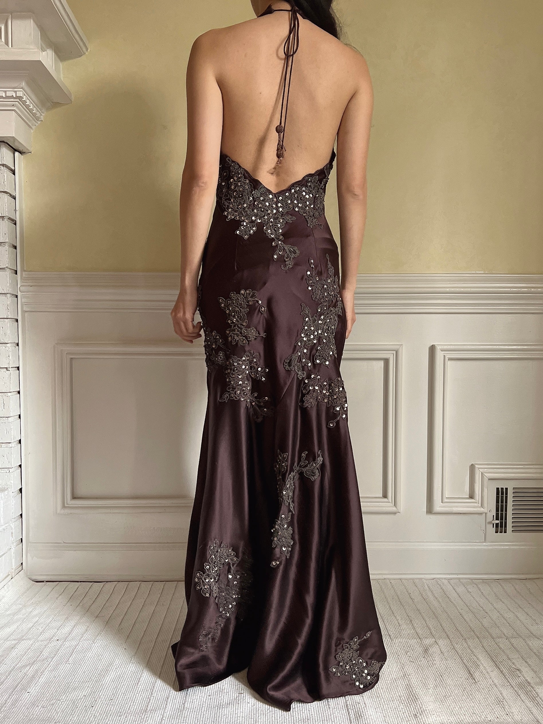 Vintage Chocolate Silk Beaded Dress - XS/S | G O S S A M E R Vintage Chocolate Silk Beaded Dress - XS/S | G O S S A M E R