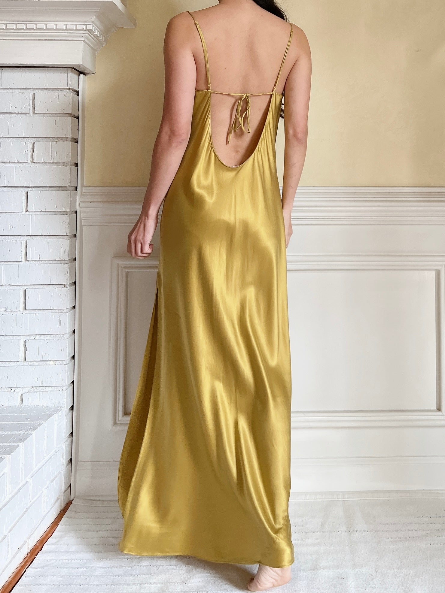 Y2K Mustard Silk Charmeuse Slip Dress - M/L Y2K Mustard Silk Charmeuse Slip Dress - M/L