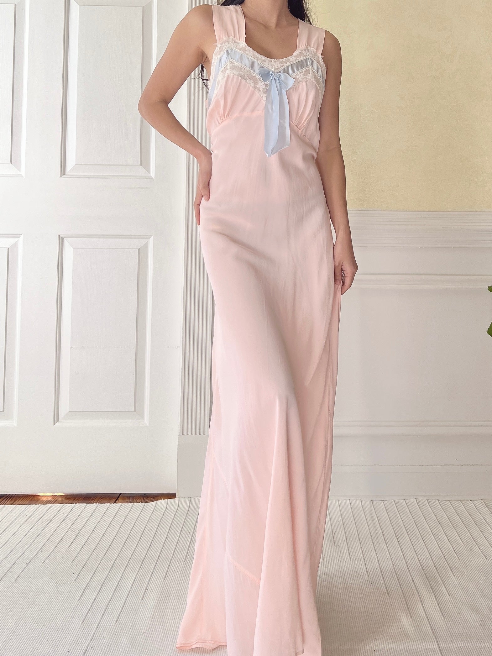 1930s Pink Rayon Slip Gown - S