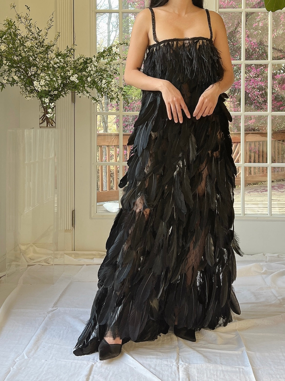 Vintage Feather and Lace Gown - S/M
