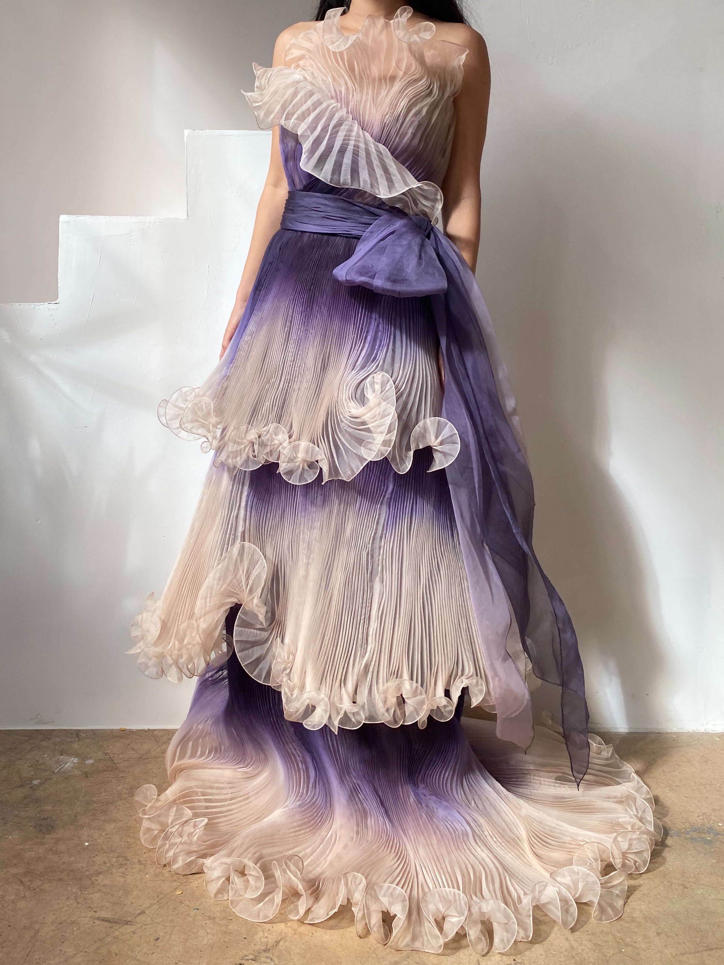 Marchesa Pleated Silk Organza Gown - S/6