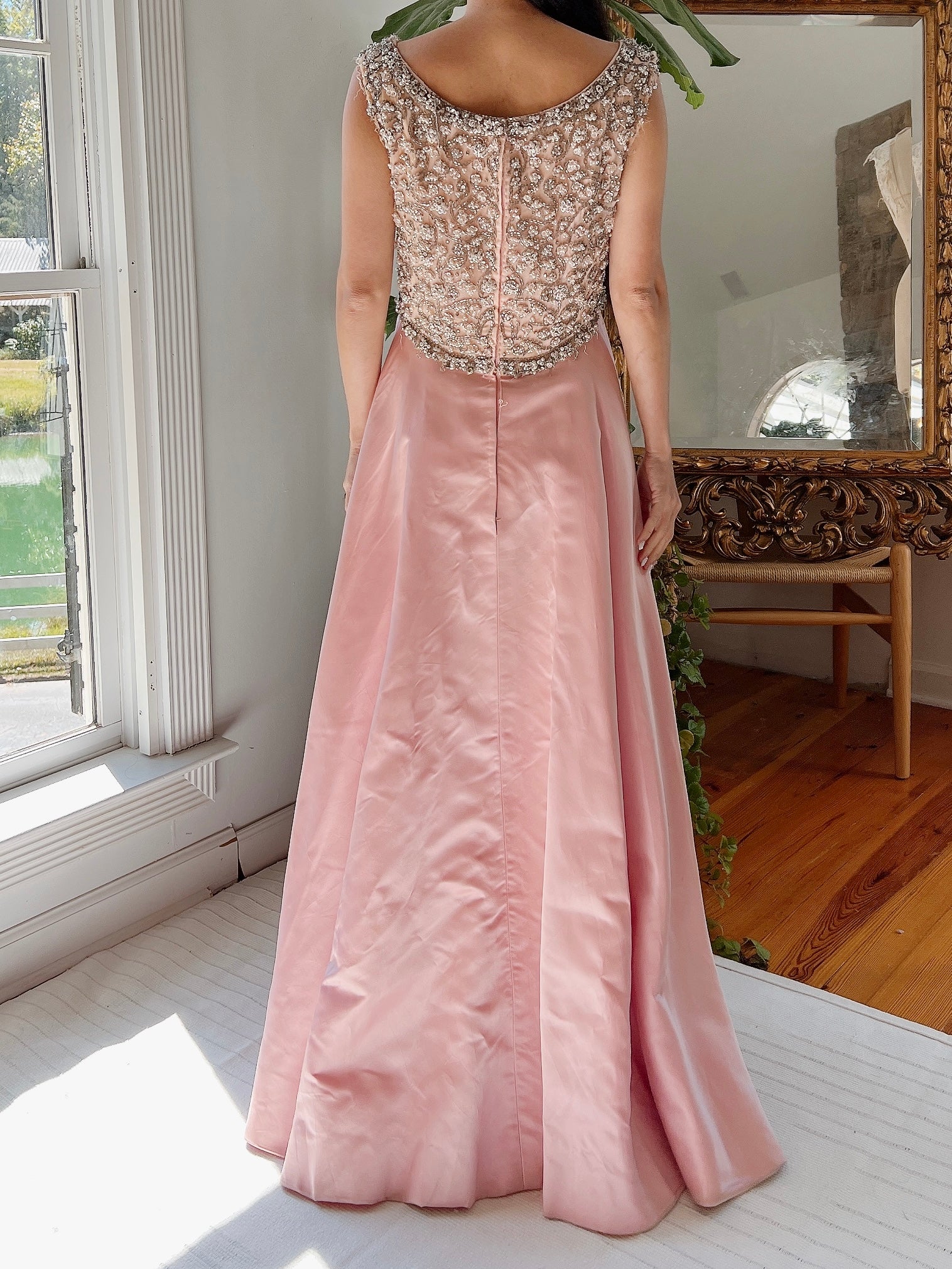 1960s Pink Silk Beaded Gown - S/M