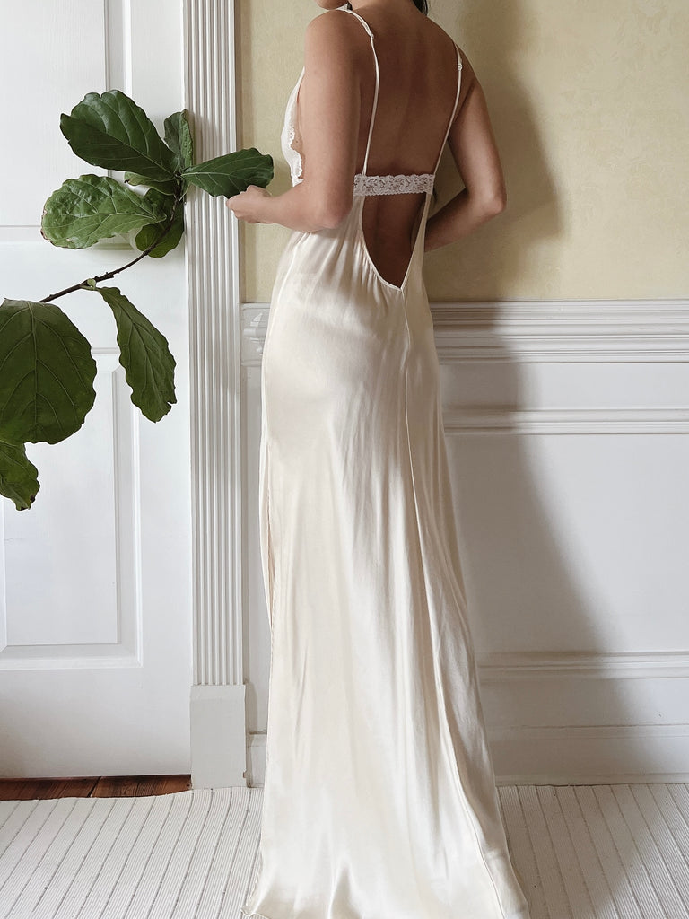 Vintage Plunging Silk Bias Cut Slip Dress