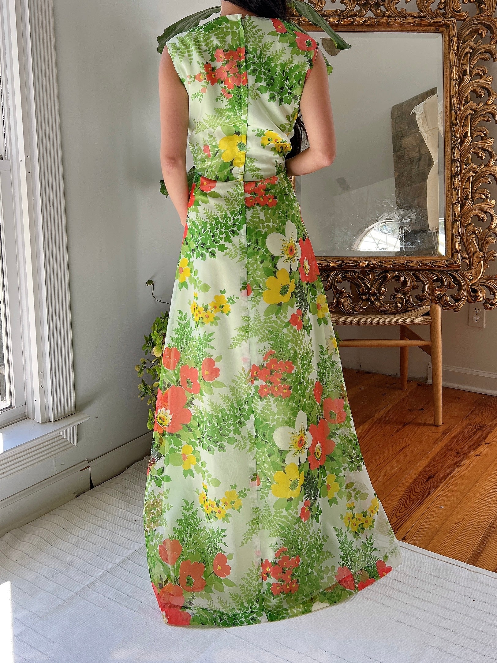 1960s Chiffon Floral Dress - M