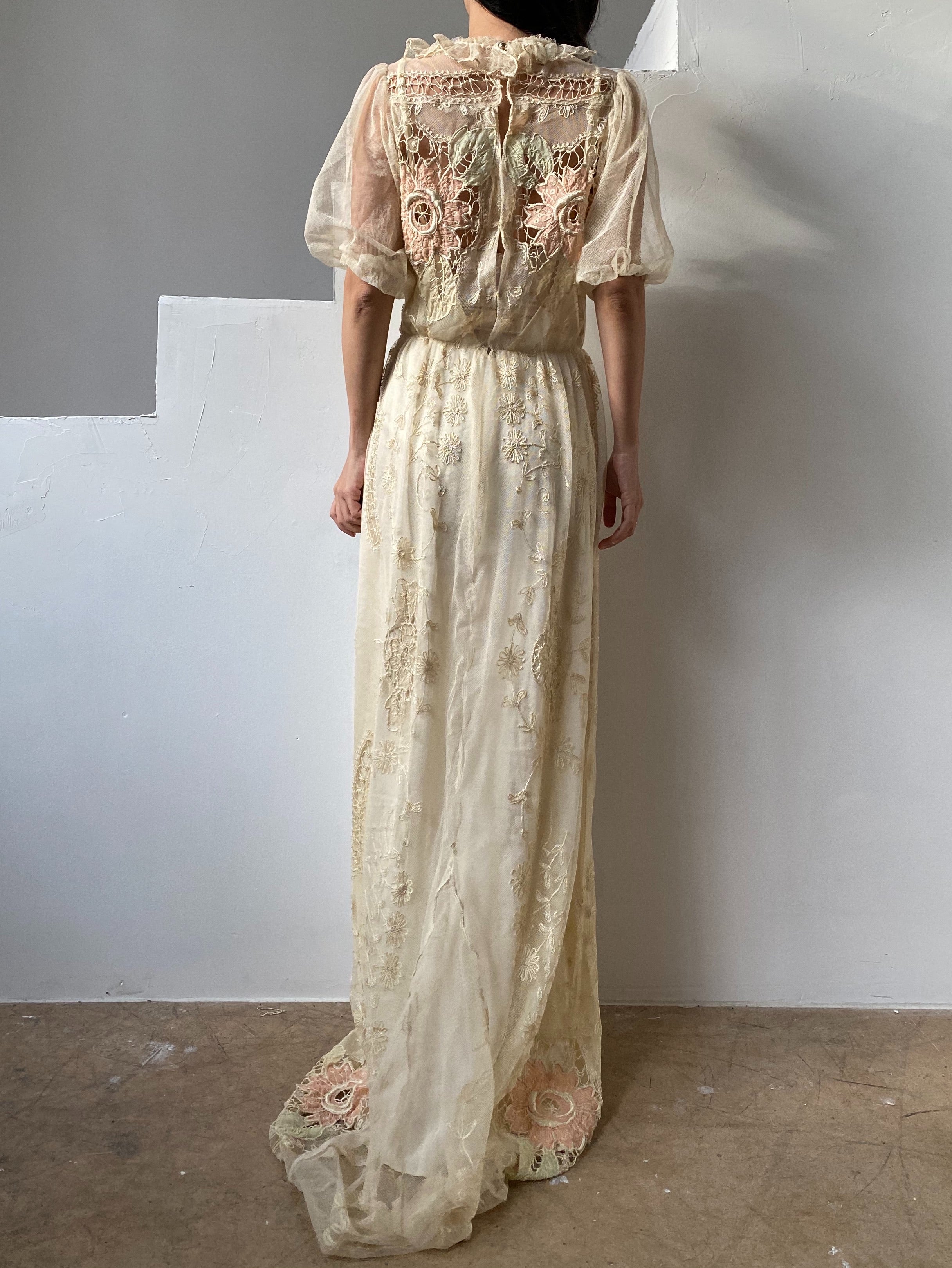 tambour lace dress Rare Antique Tambour Lace Gown