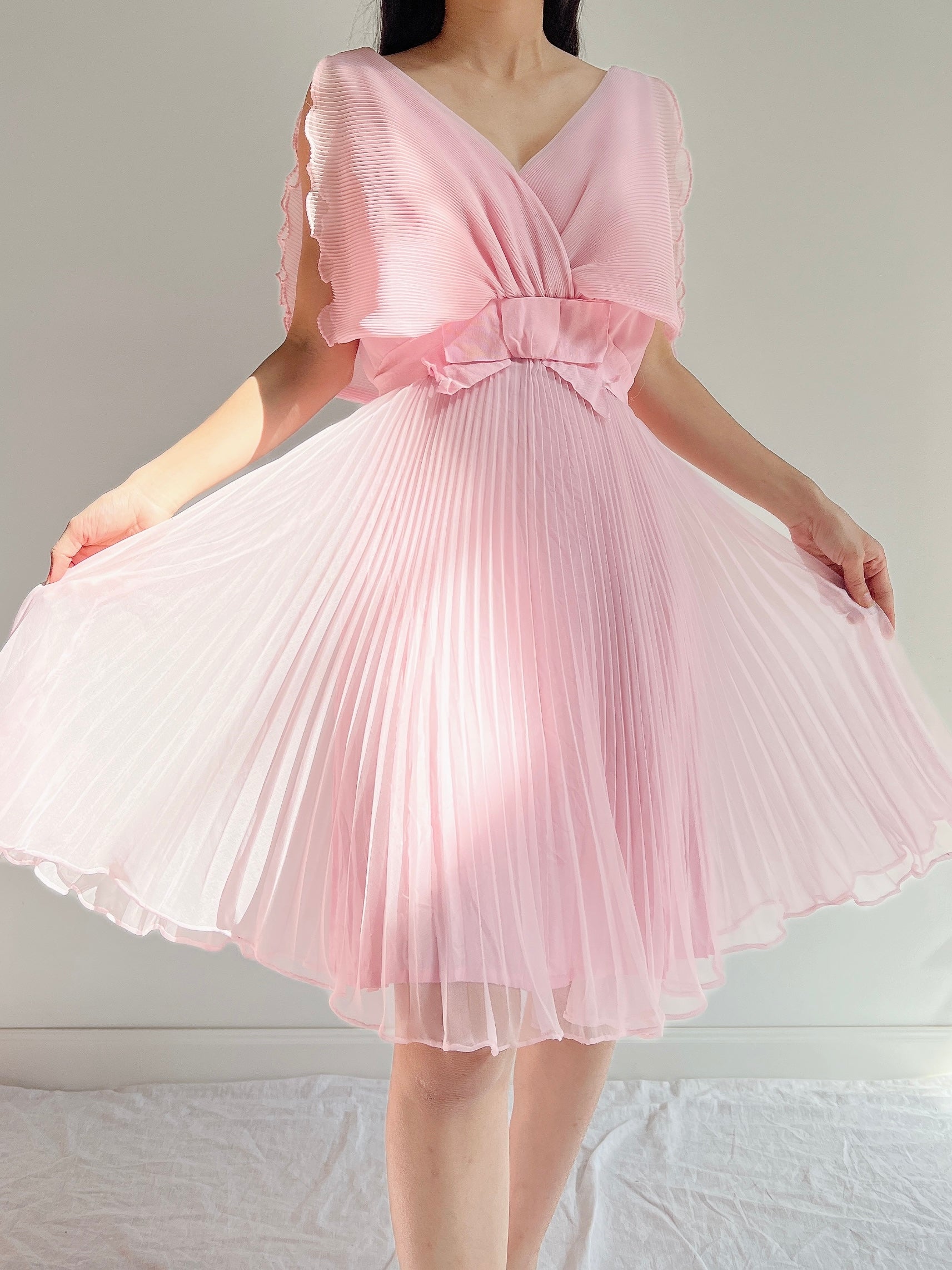 1960s Pleated Chiffon Dress - S
