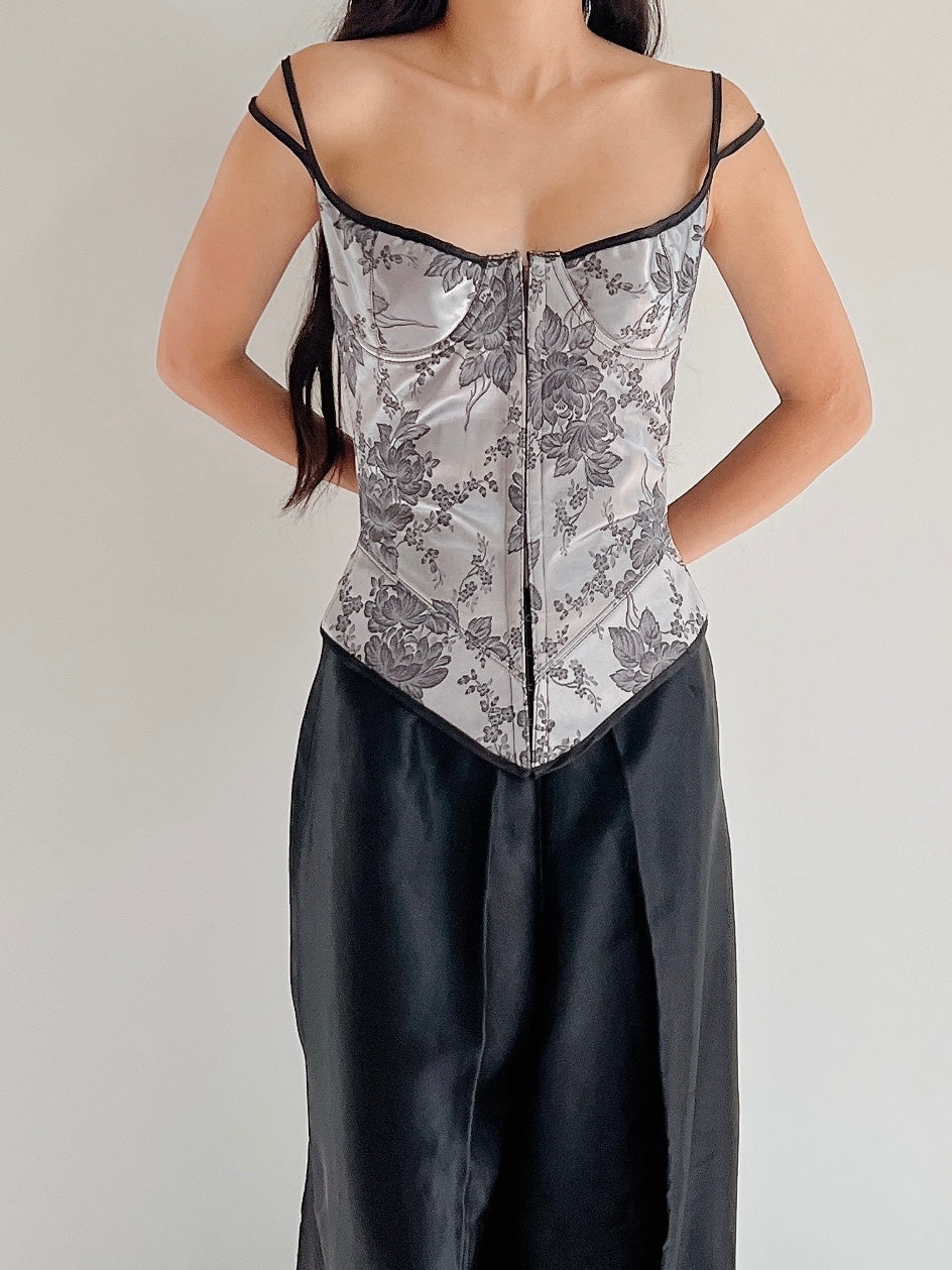 Vintage Gray Brocade Bustier - XS/S (32-34” Bust)