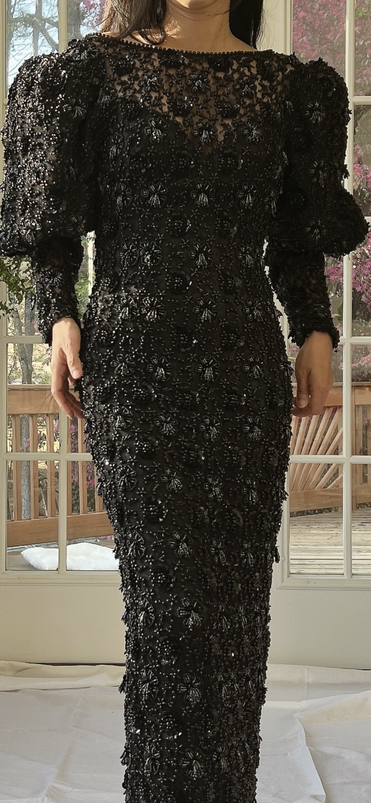 Vintage Puff Sleeves Beaded Gown - S/M