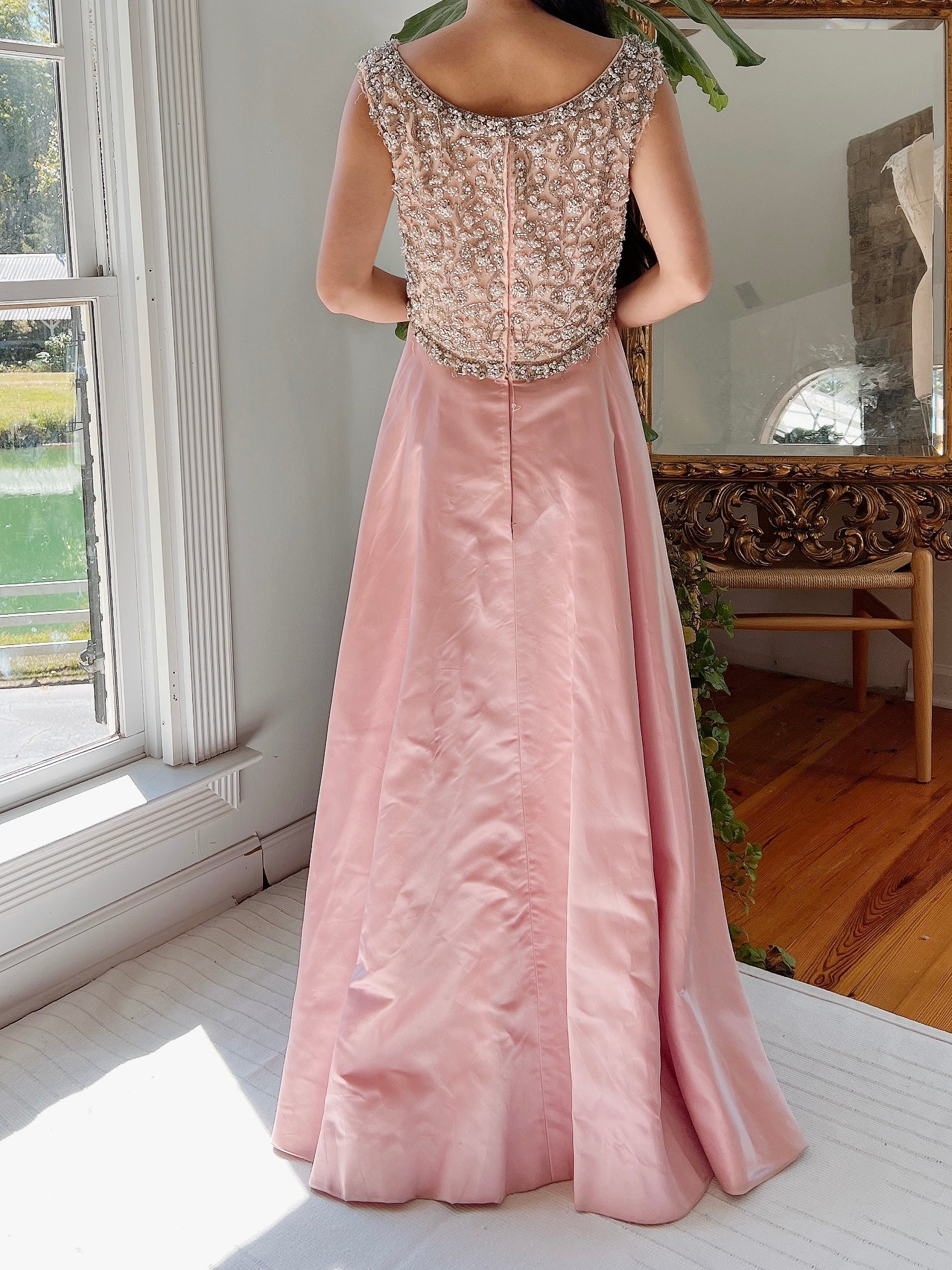 1960s Pink Silk Beaded Gown - S/M