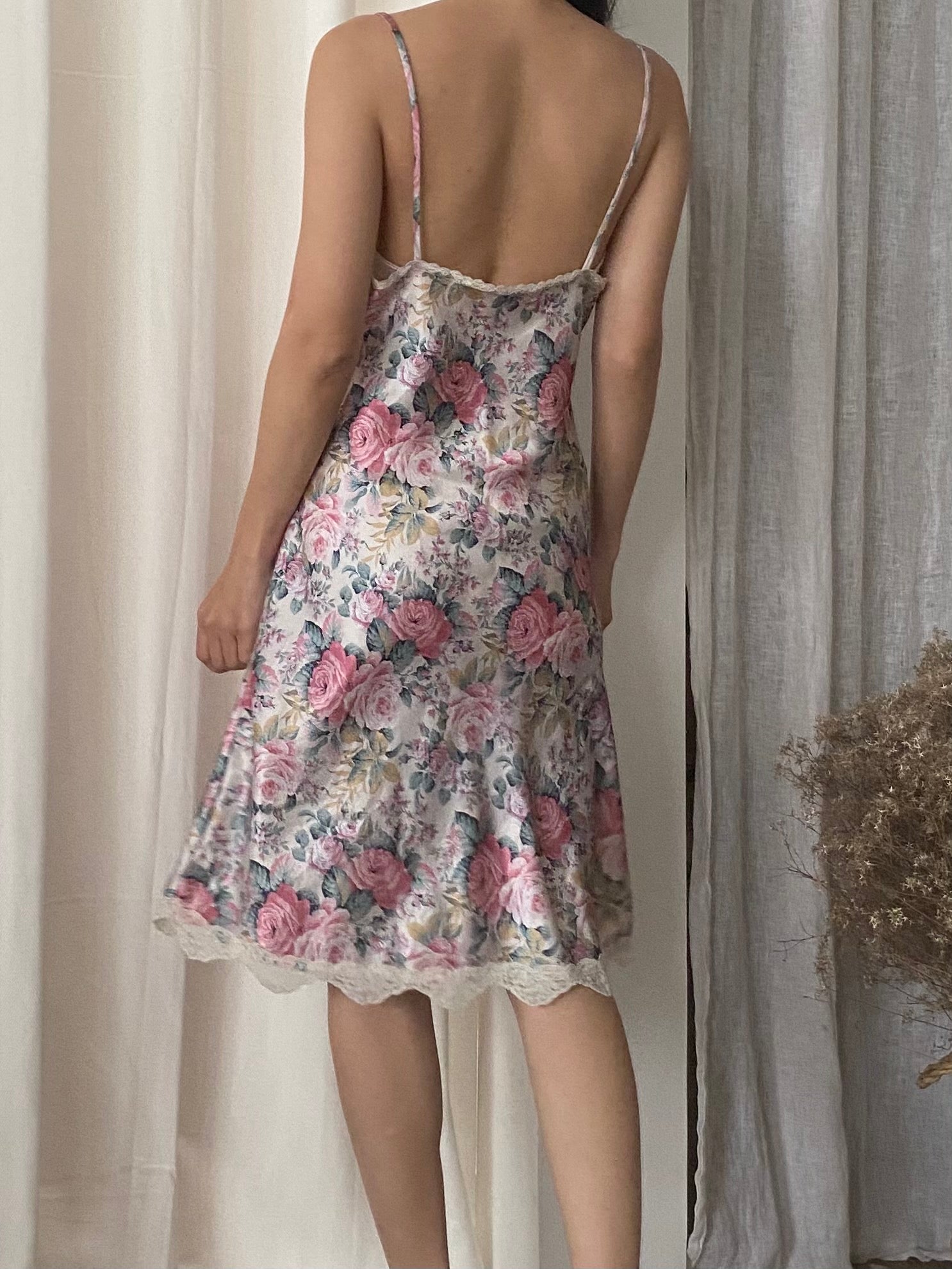 1980s Floral Slip Dress - M