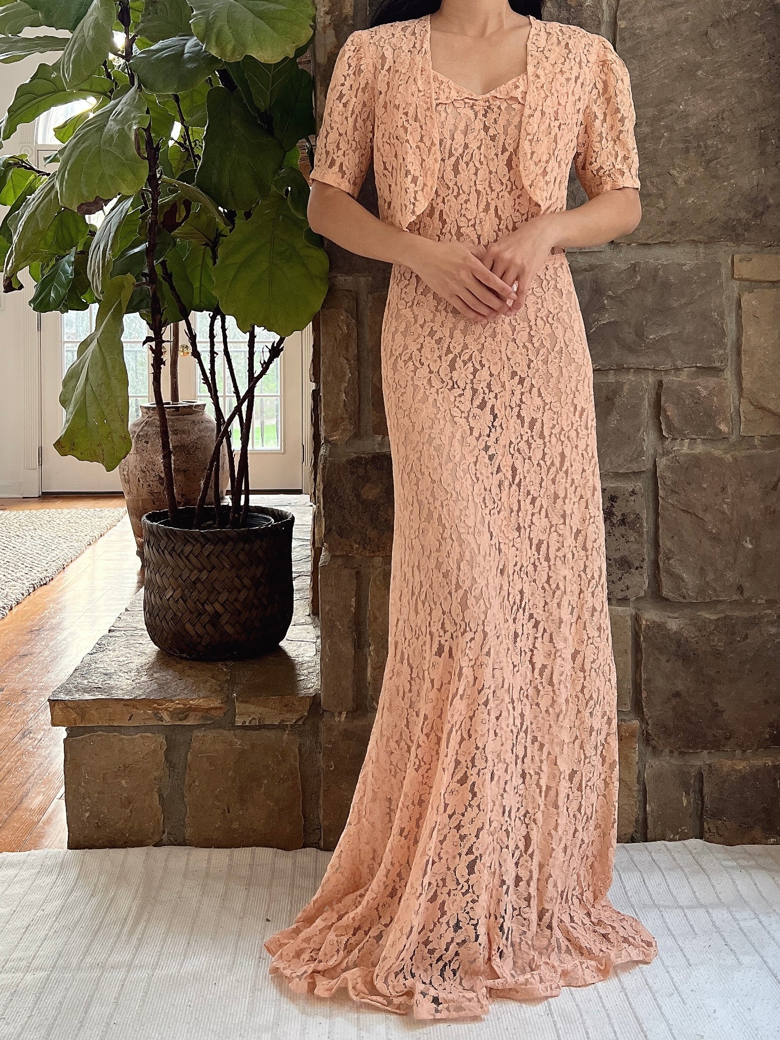 1930s Dusty Pink Lace Gown with Jacket - S | G O S S A M E R 1930s Dusty Pink Lace Gown with Jacket - S | G O S S A M E R