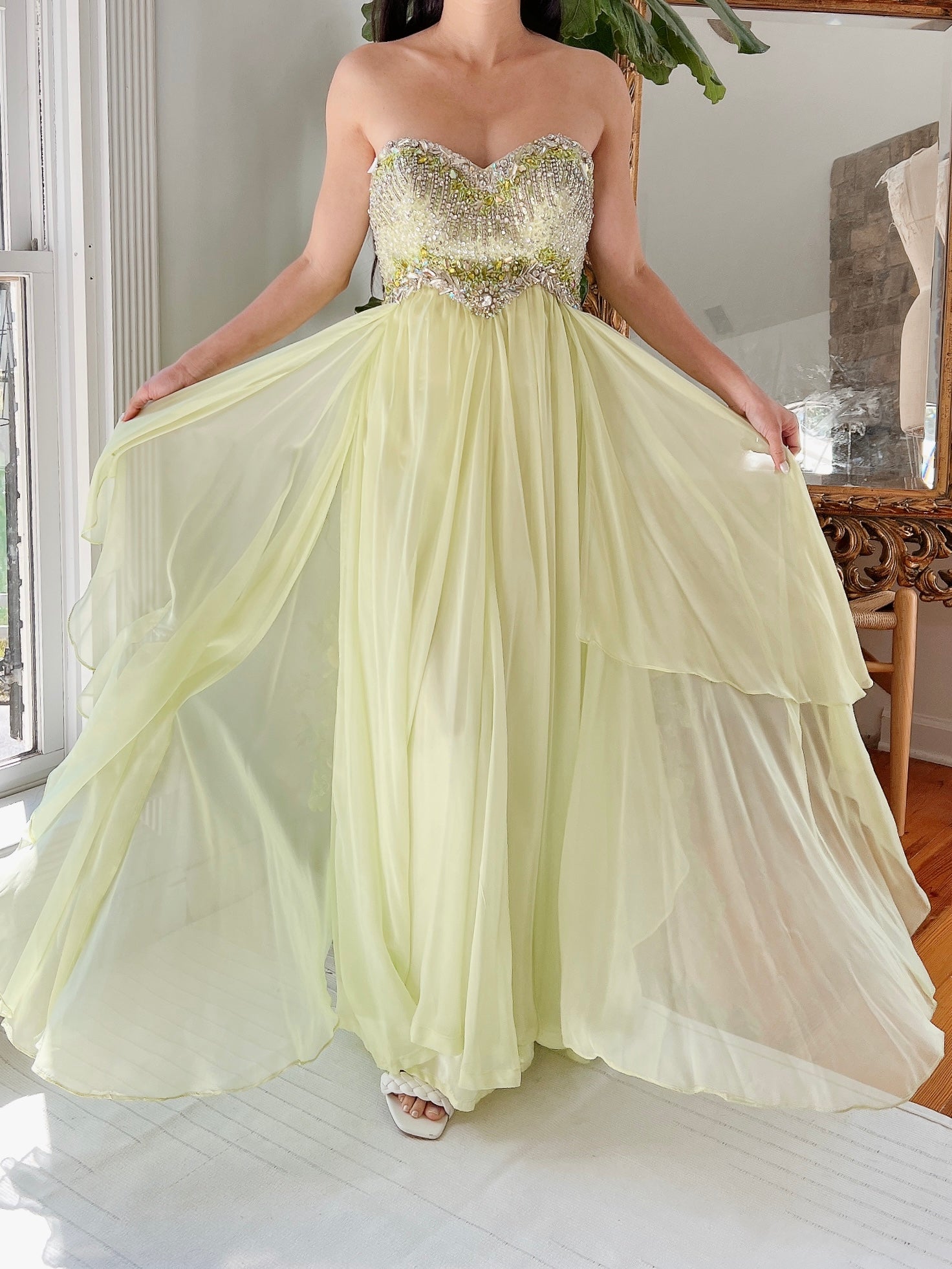 Y2K Lime Green Chiffon Dress - XS